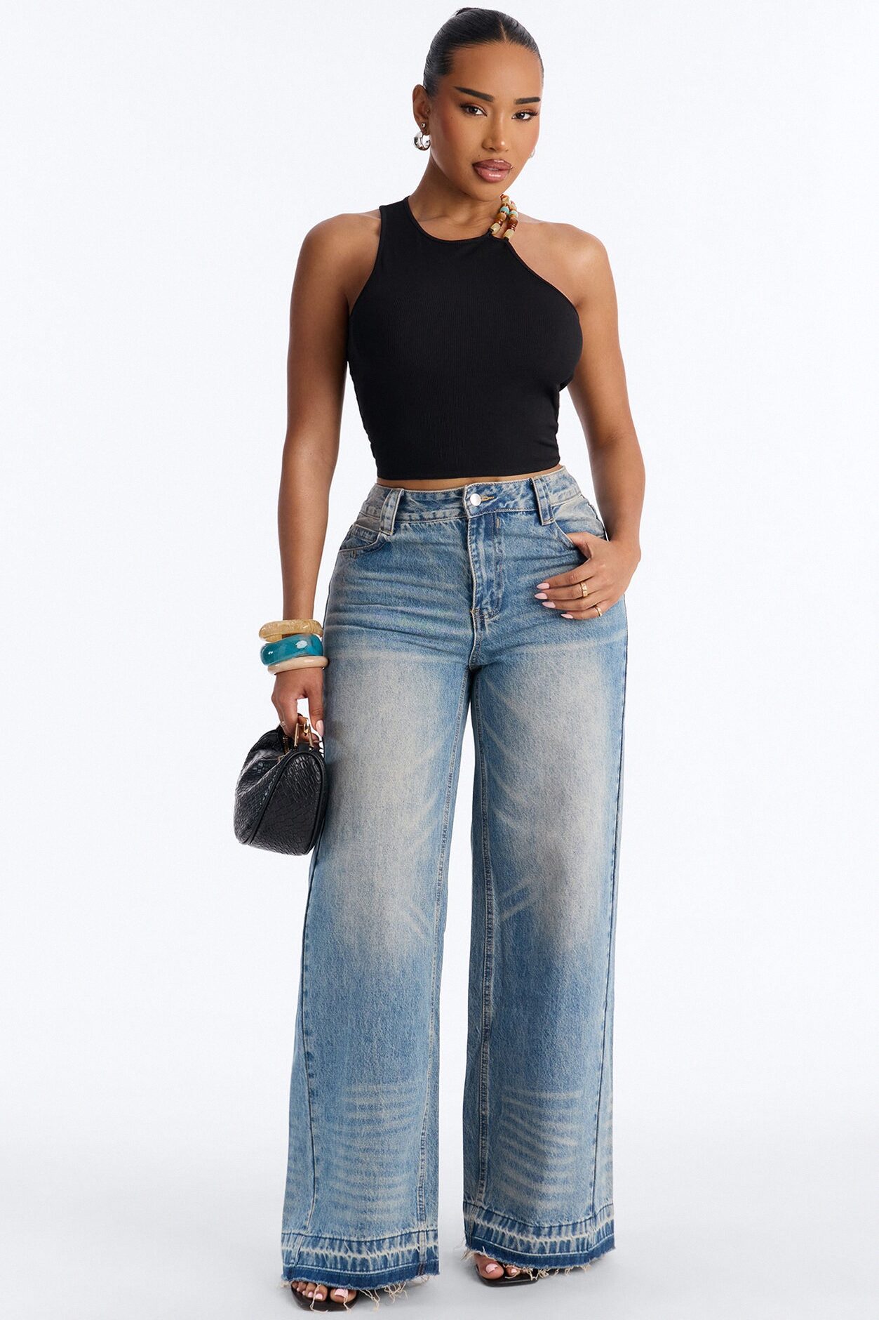 Cali Girl Ribbed Beaded Top - Black