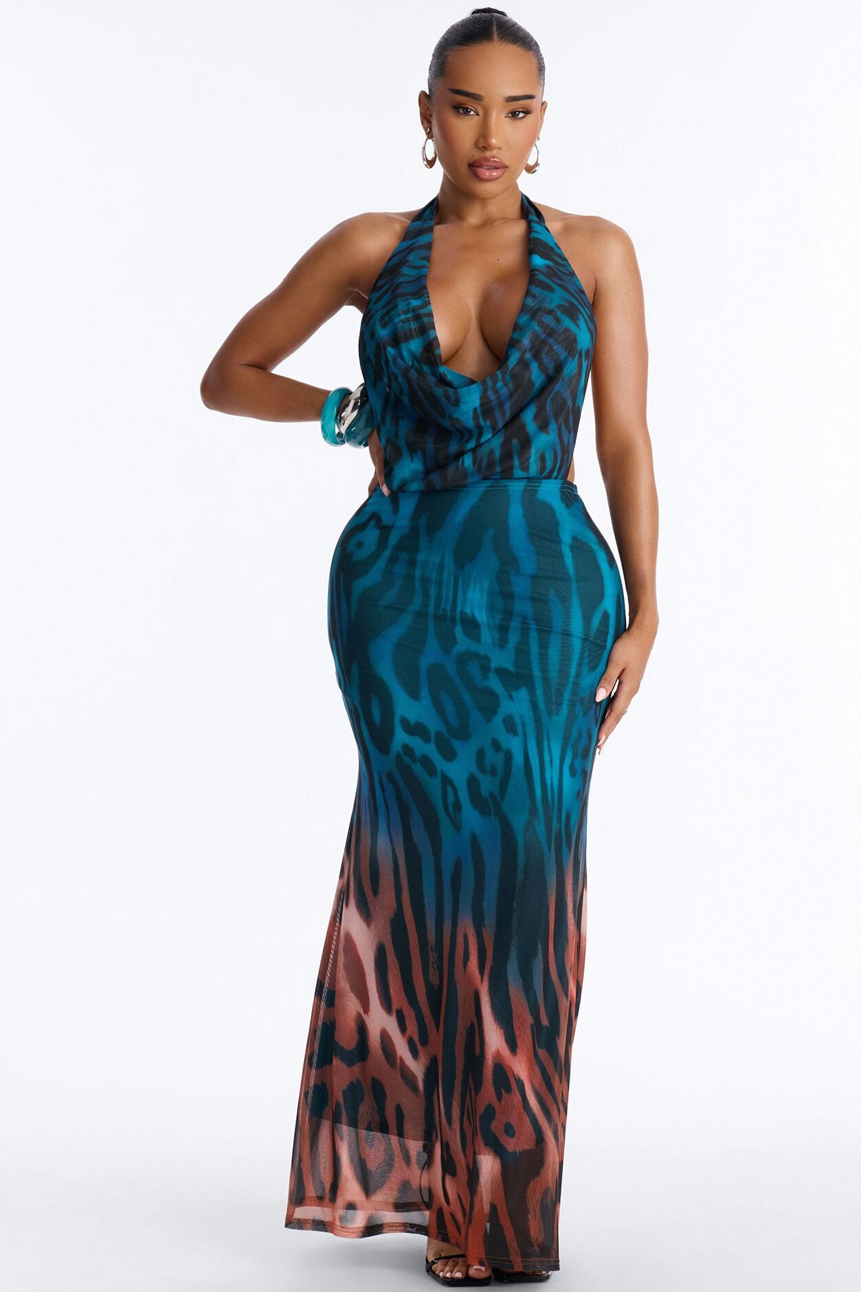 Bad Girl Behavior Mesh Maxi Dress - Teal/combo