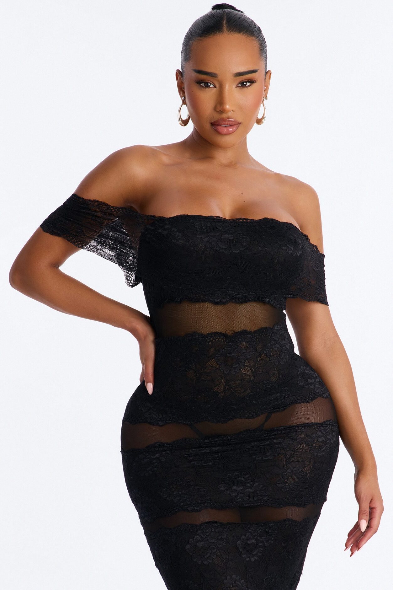 Body Language Sheer Lace Maxi Dress - Black