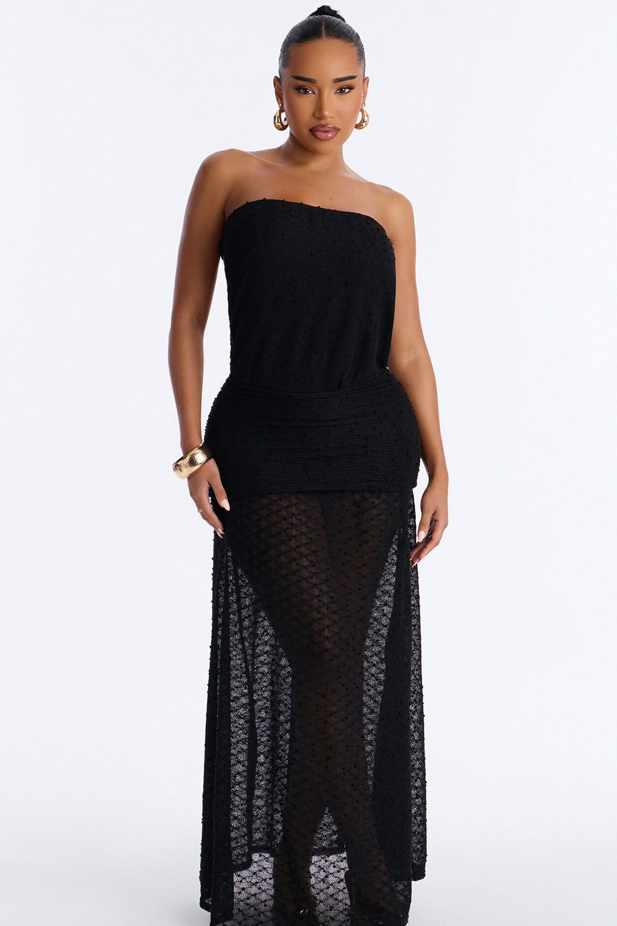 Sunset Dreaming Strapless Textured Maxi Dress - Black