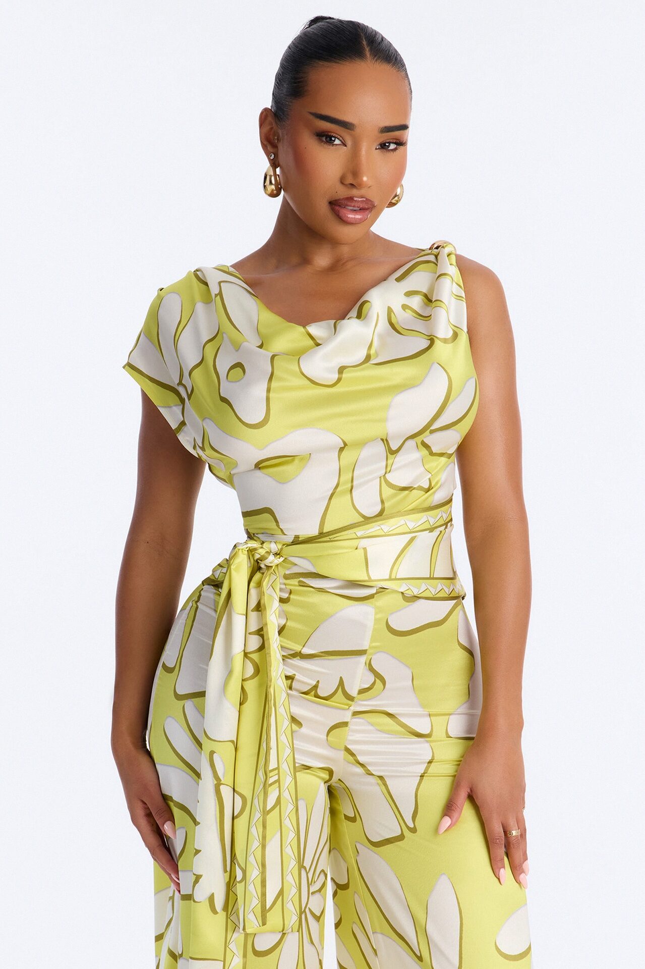 Zyla Satin One Shoulder Wide Leg Jumpsuit - Yellow