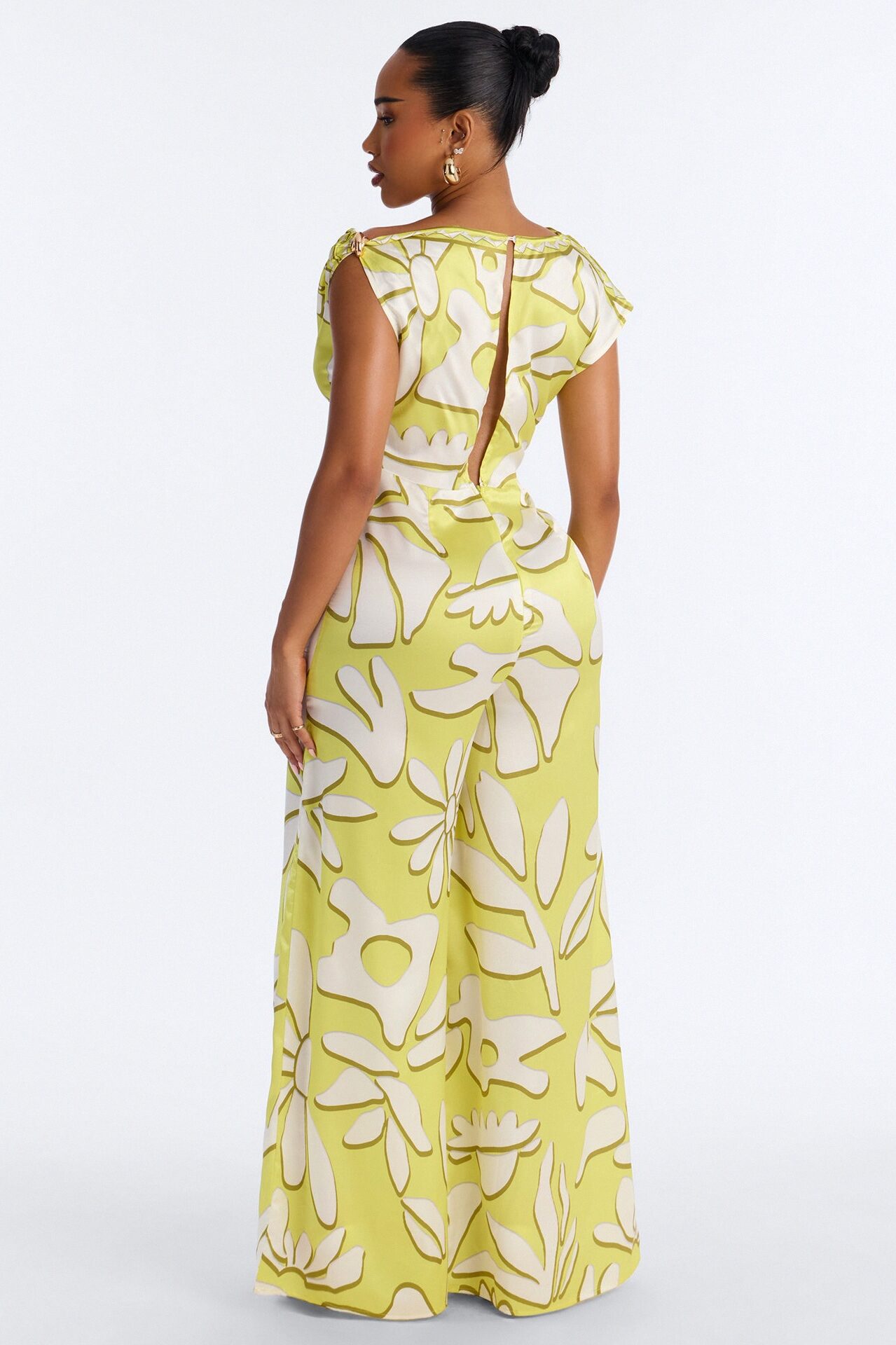 Zyla Satin One Shoulder Wide Leg Jumpsuit - Yellow