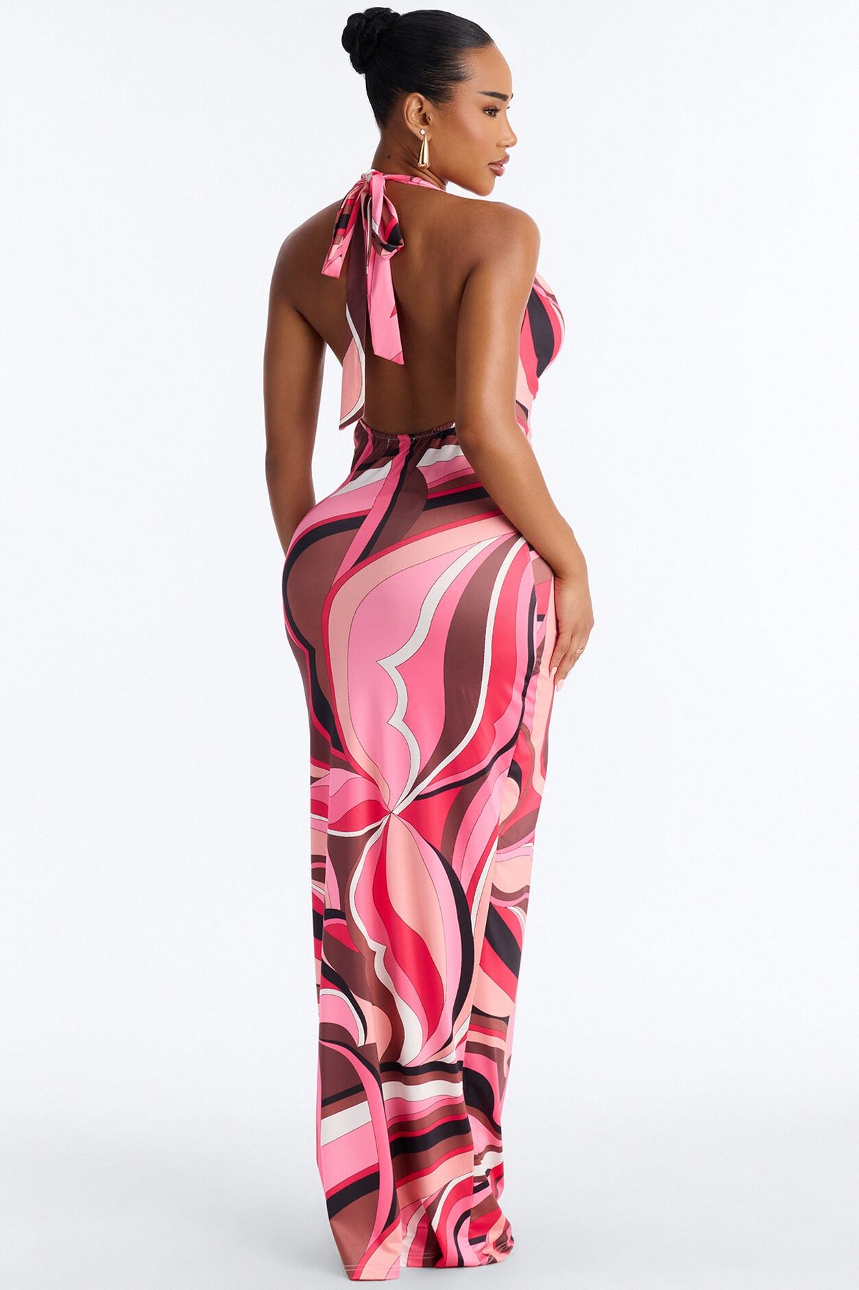 Emilia Backless Maxi Dress - Pink/combo