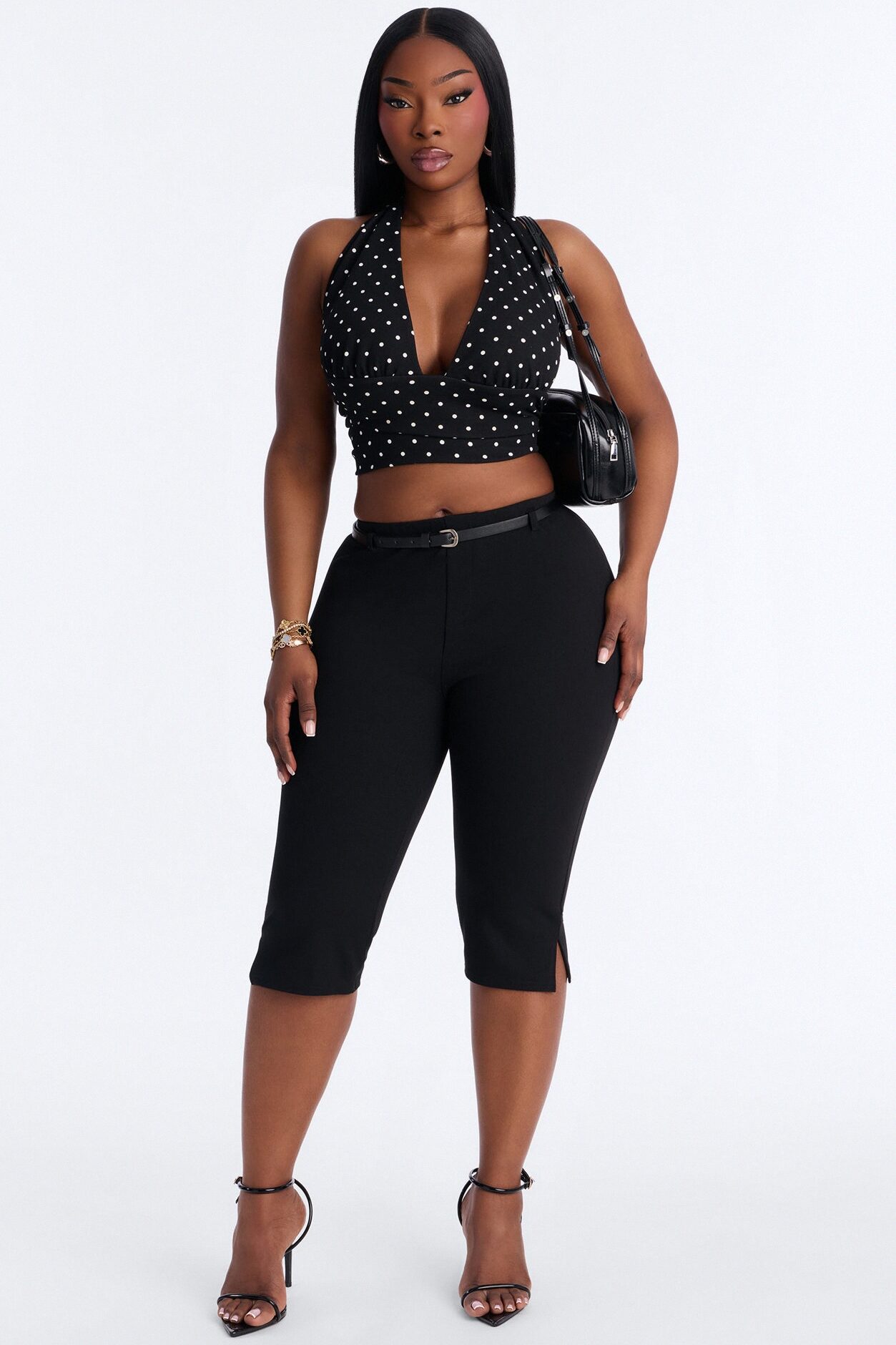 Mila Belted Split Hem Capri - Black