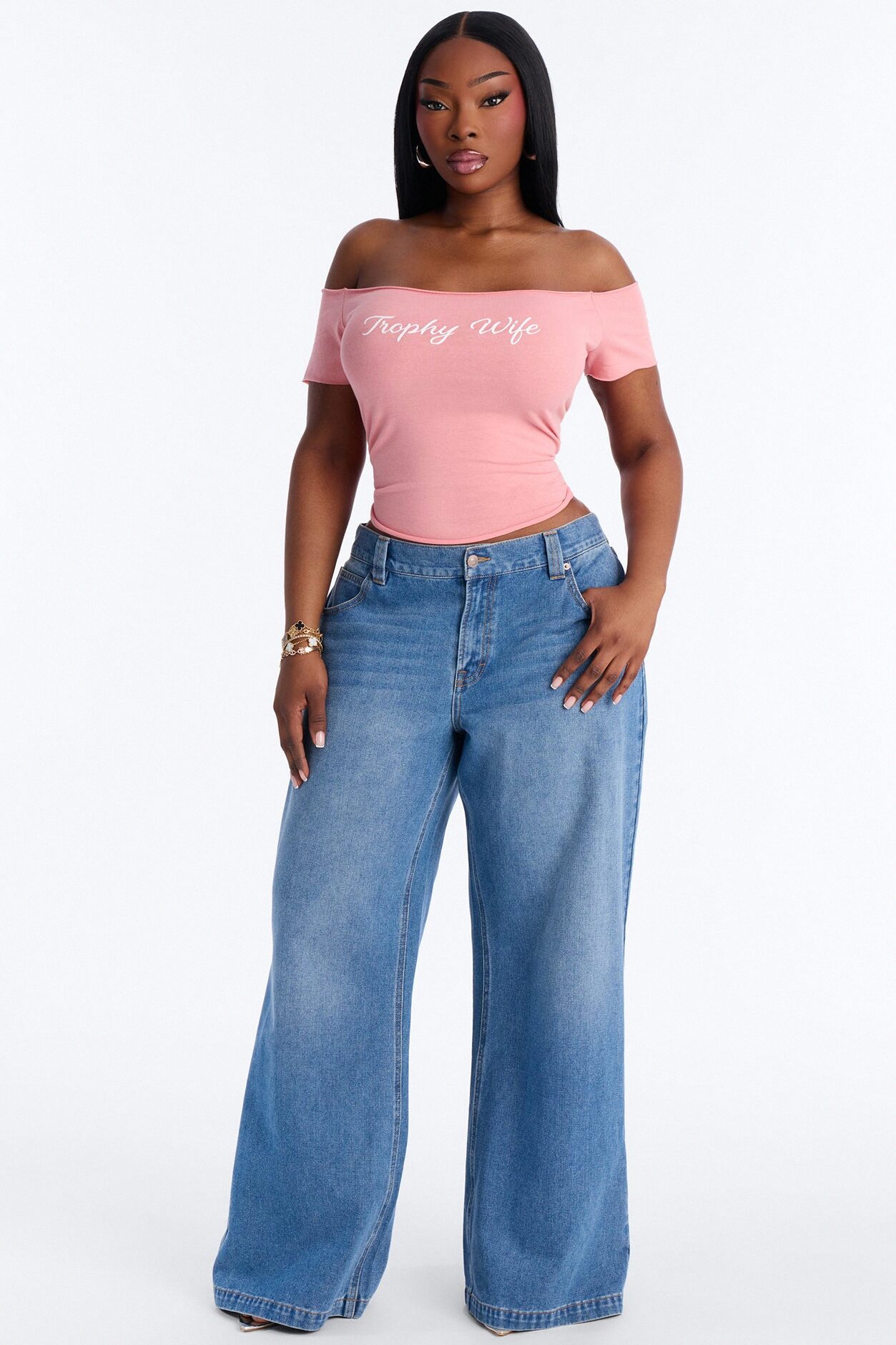 Trophy Wife Off Shoulder Tee - Pink