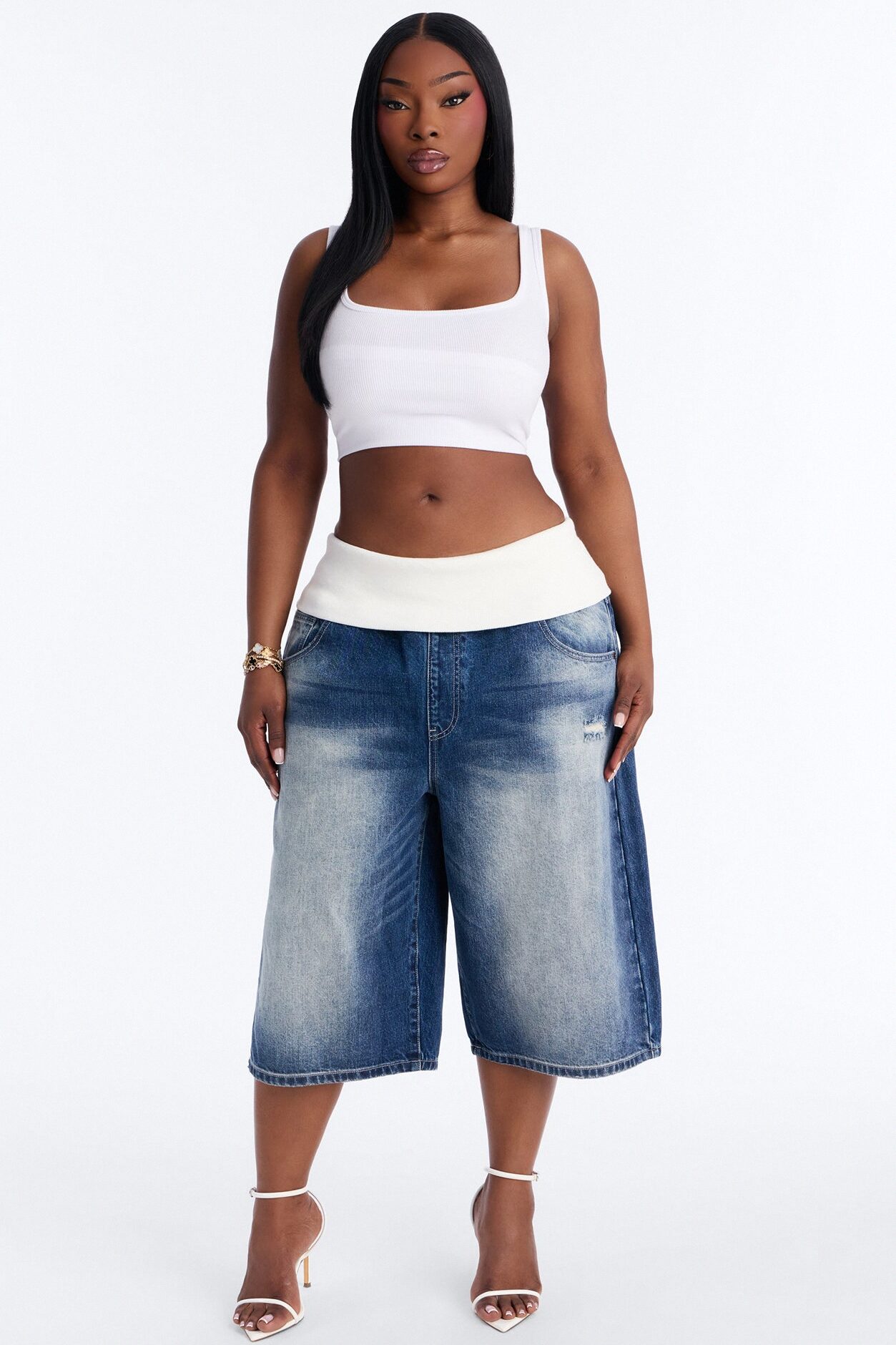 Cyber Crush Foldover Denim Jorts - Dark Wash