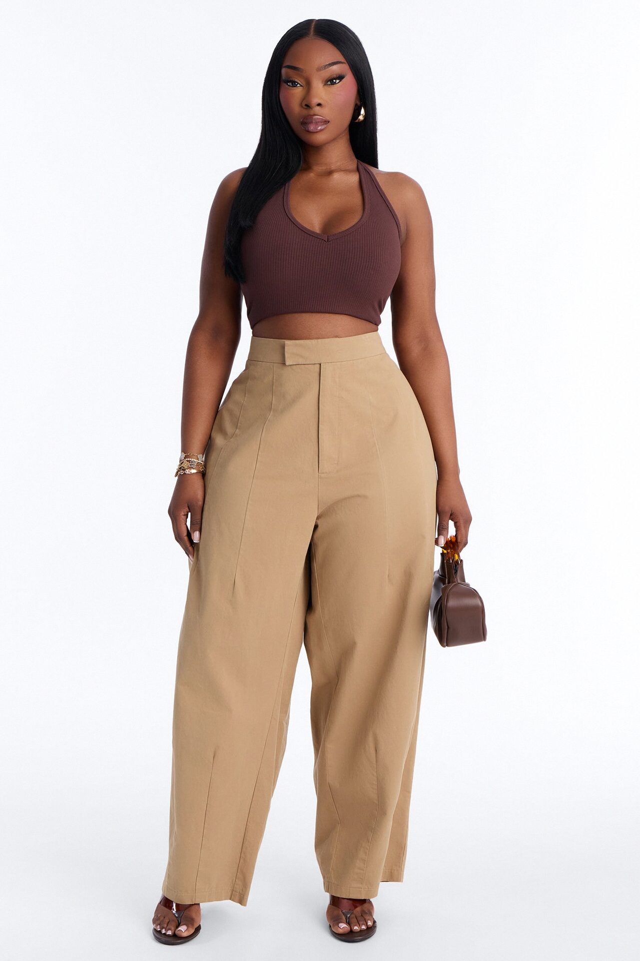 Cora High Rise Barrel Leg Pant 30″ - Khaki