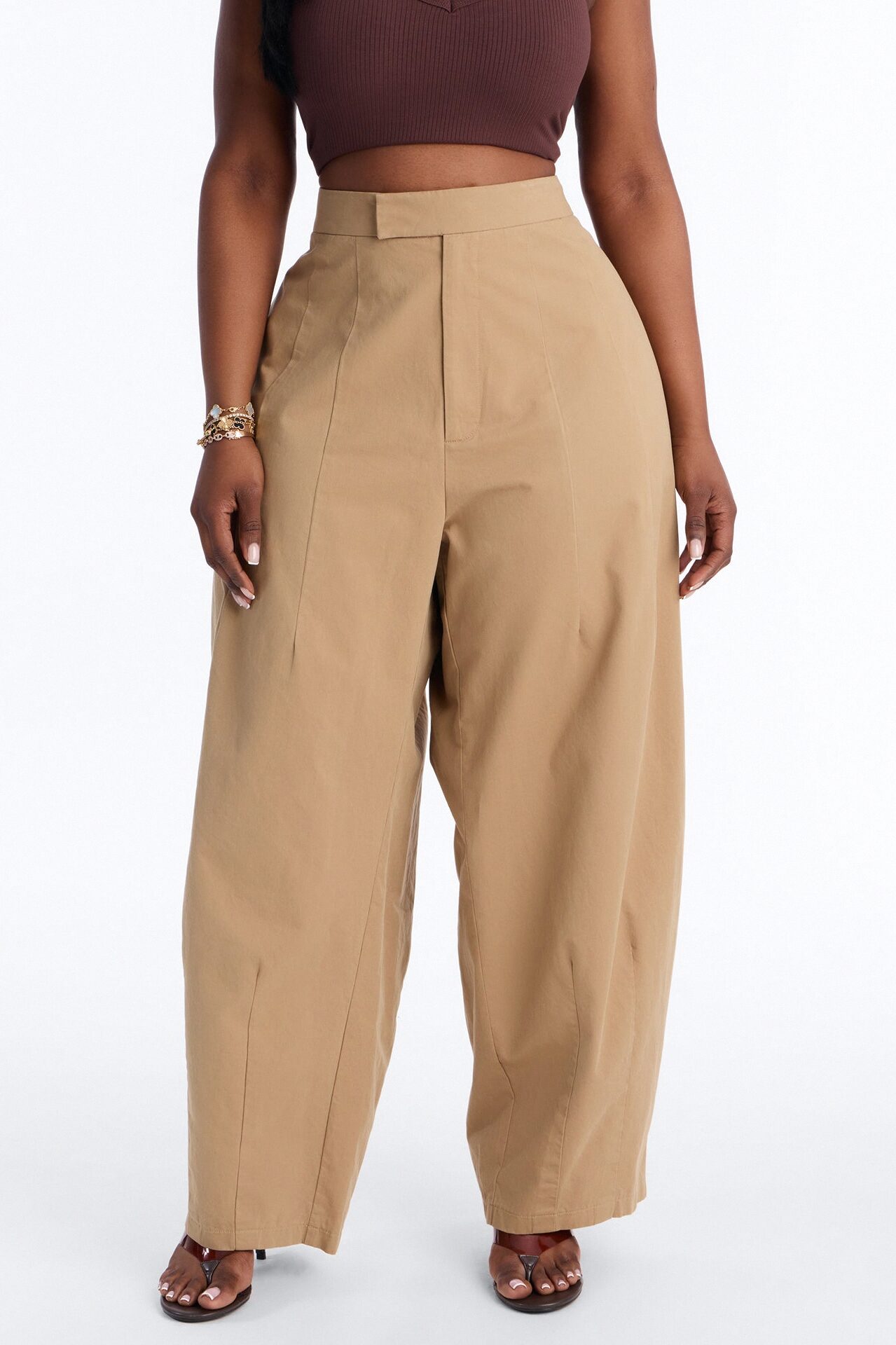 Cora High Rise Barrel Leg Pant 30″ - Khaki