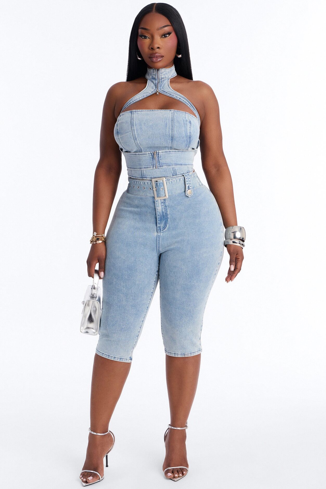 Let Me Adore You Capri Set - Light Wash