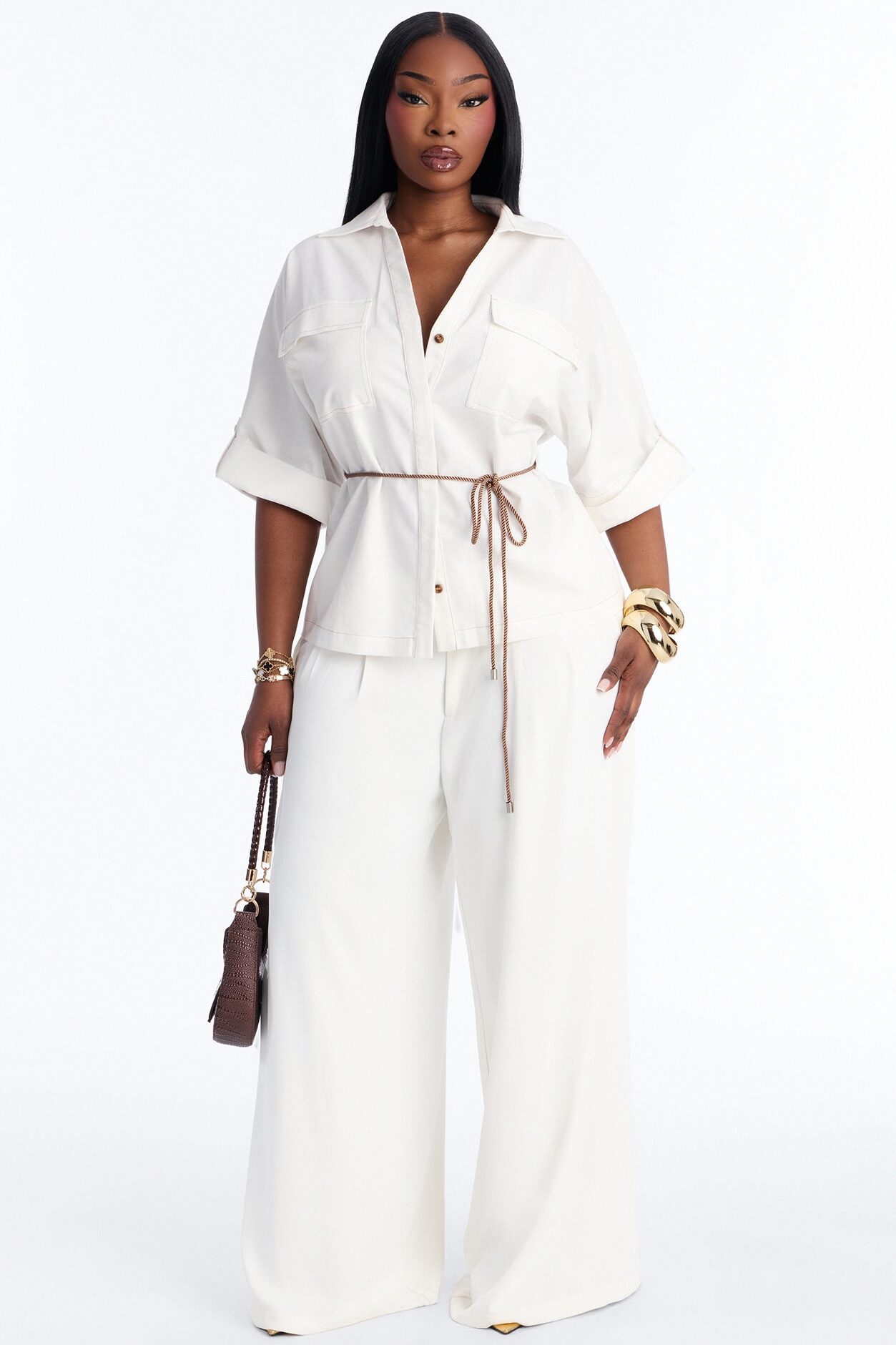Casual Class Belted Linen Shirt - White