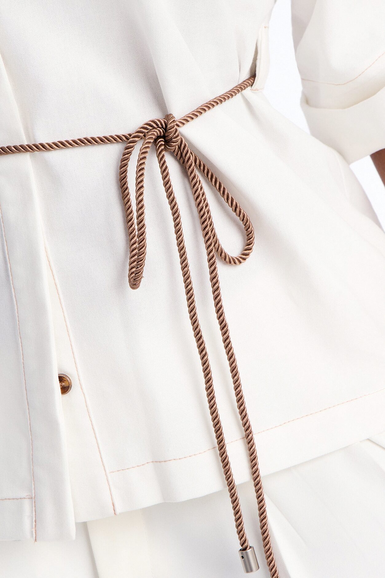Casual Class Belted Linen Shirt - White