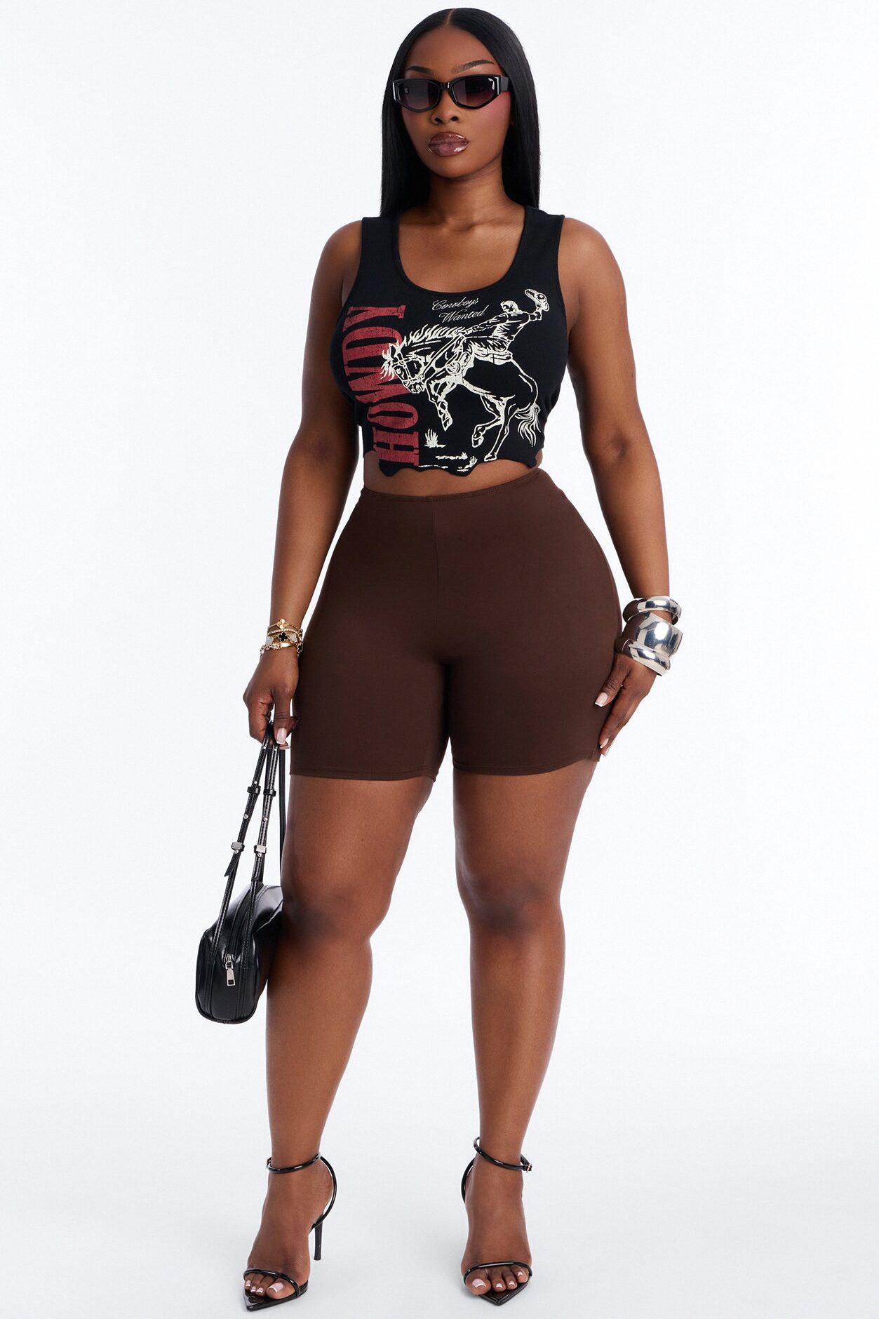 Feeling Cheeky Mid Rise Ruched Butt Biker Short 6″ - Chocolate