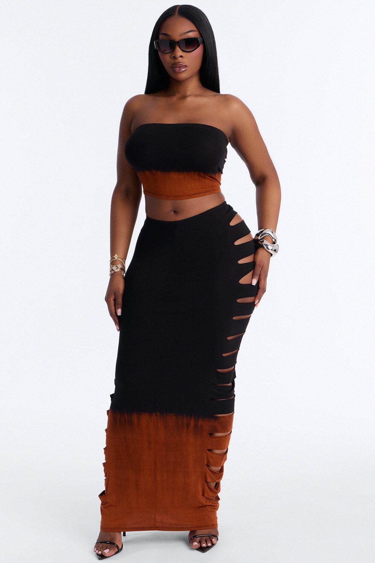 Margo Cut Out Maxi Skirt Set - Black/combo