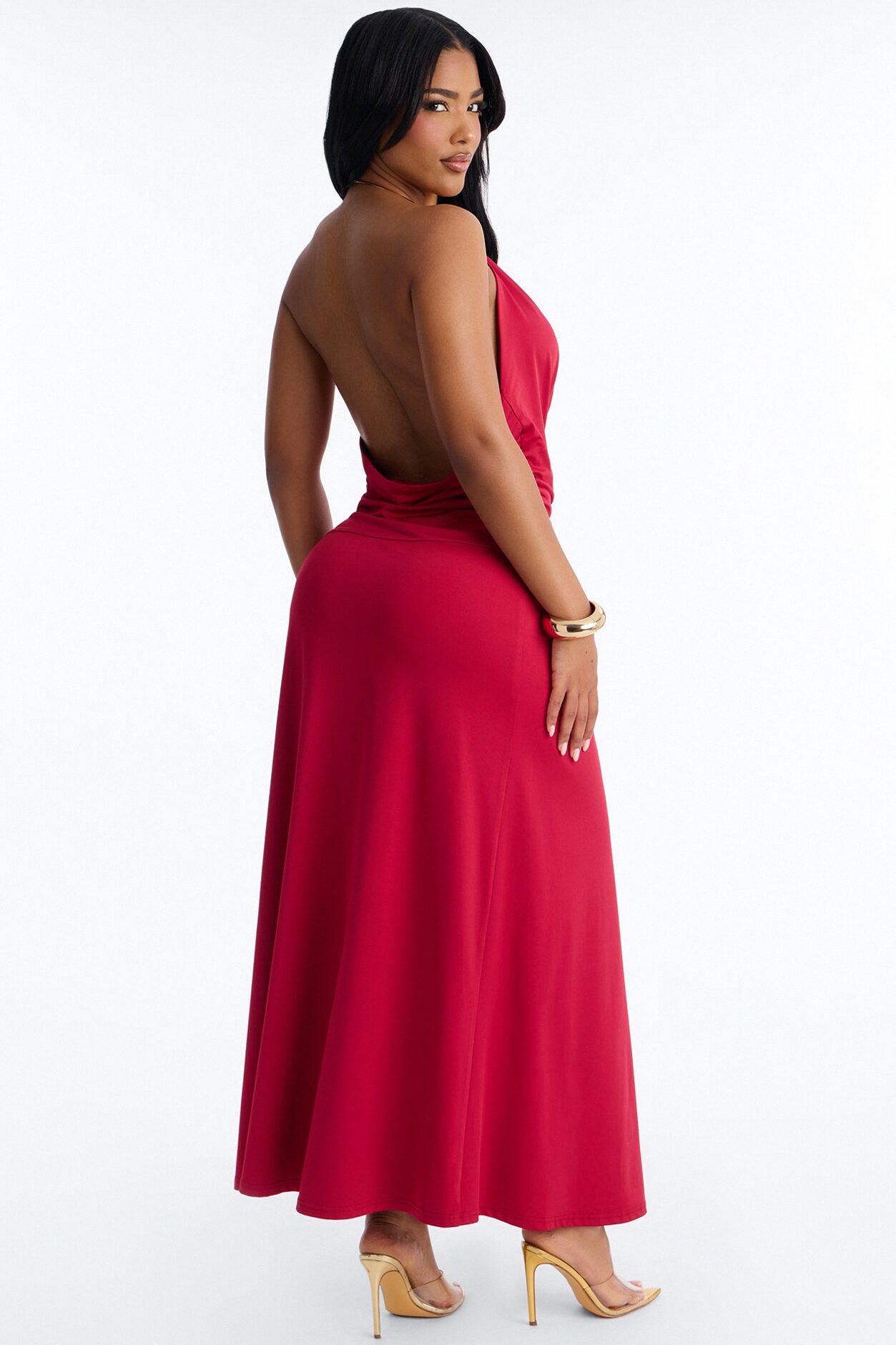 High Standards Draped Backless Maxi Dress - Red