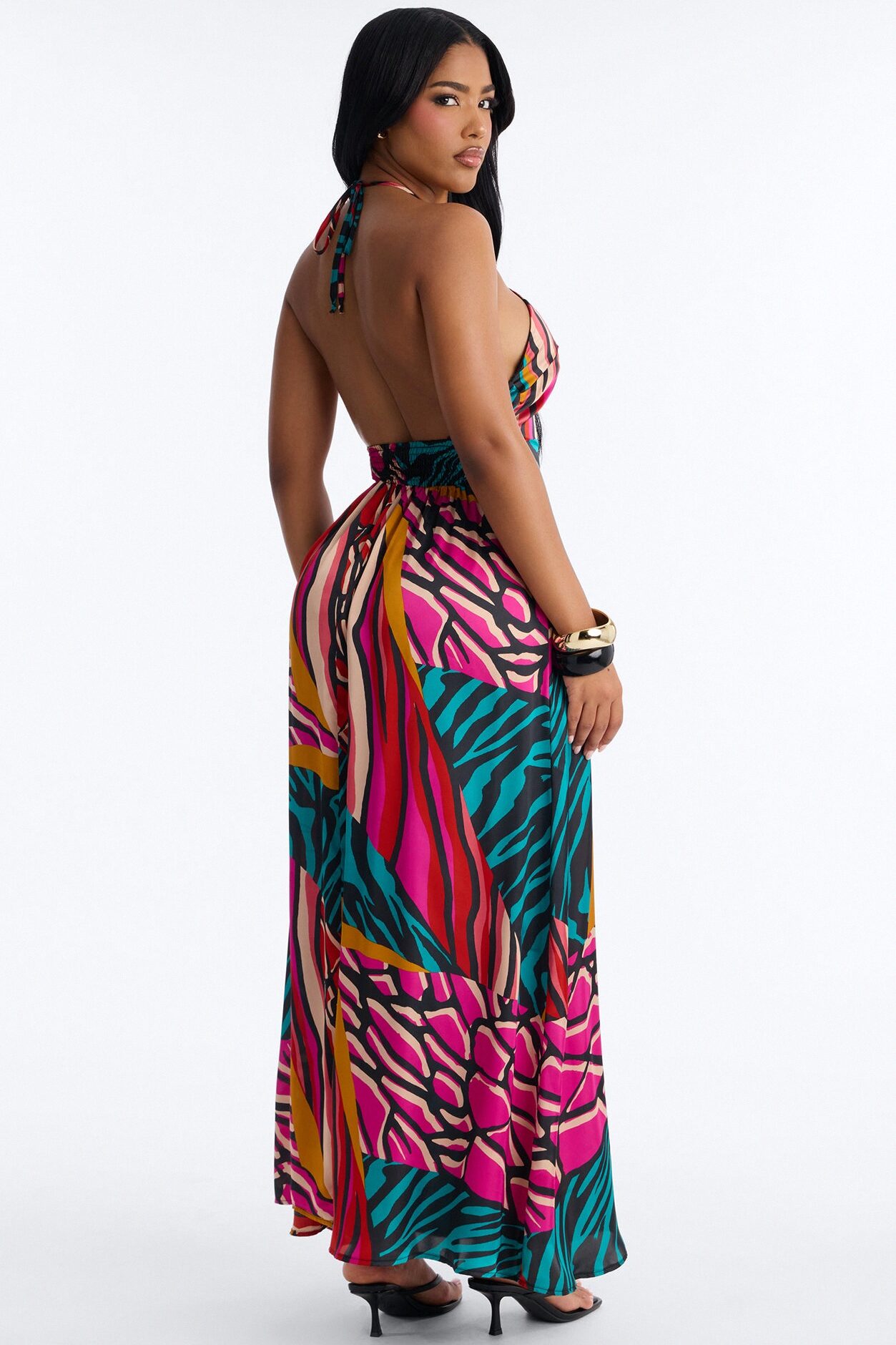 Cabana Cutie Satin Maxi Dress - Teal/combo