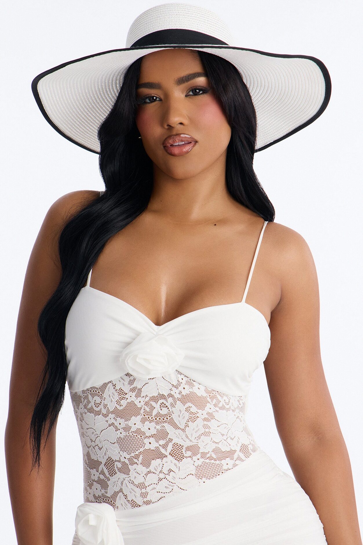 Honeymoon Straw Sun Hat - White/Black