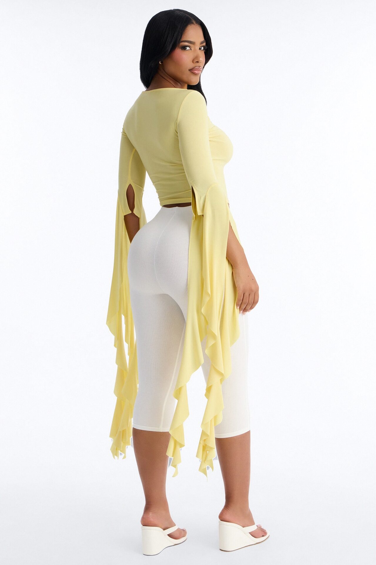 Isabella Boat Neck Ruffle Long Sleeve Top - Butter Yellow