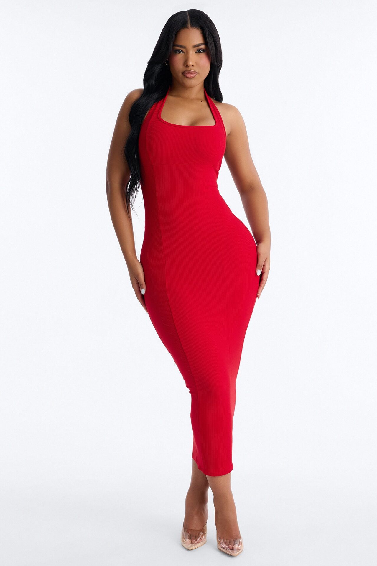 Natalia Halter Snatched Maxi Dress - Red