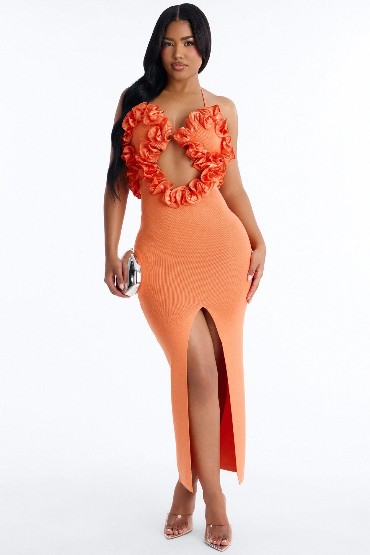 Runaway Ruffle Sweater Maxi Dress - Orange