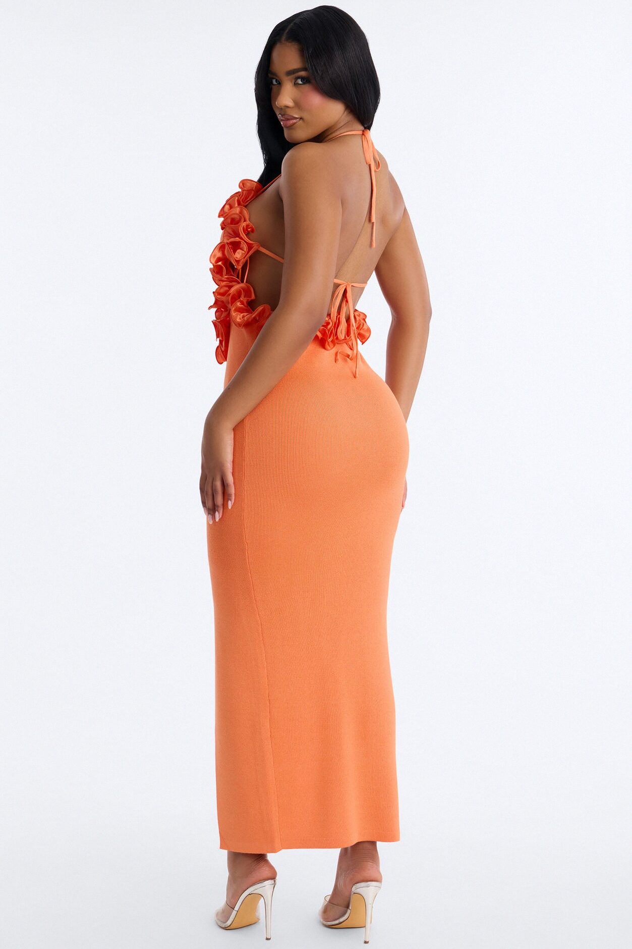 Runaway Ruffle Sweater Maxi Dress - Orange