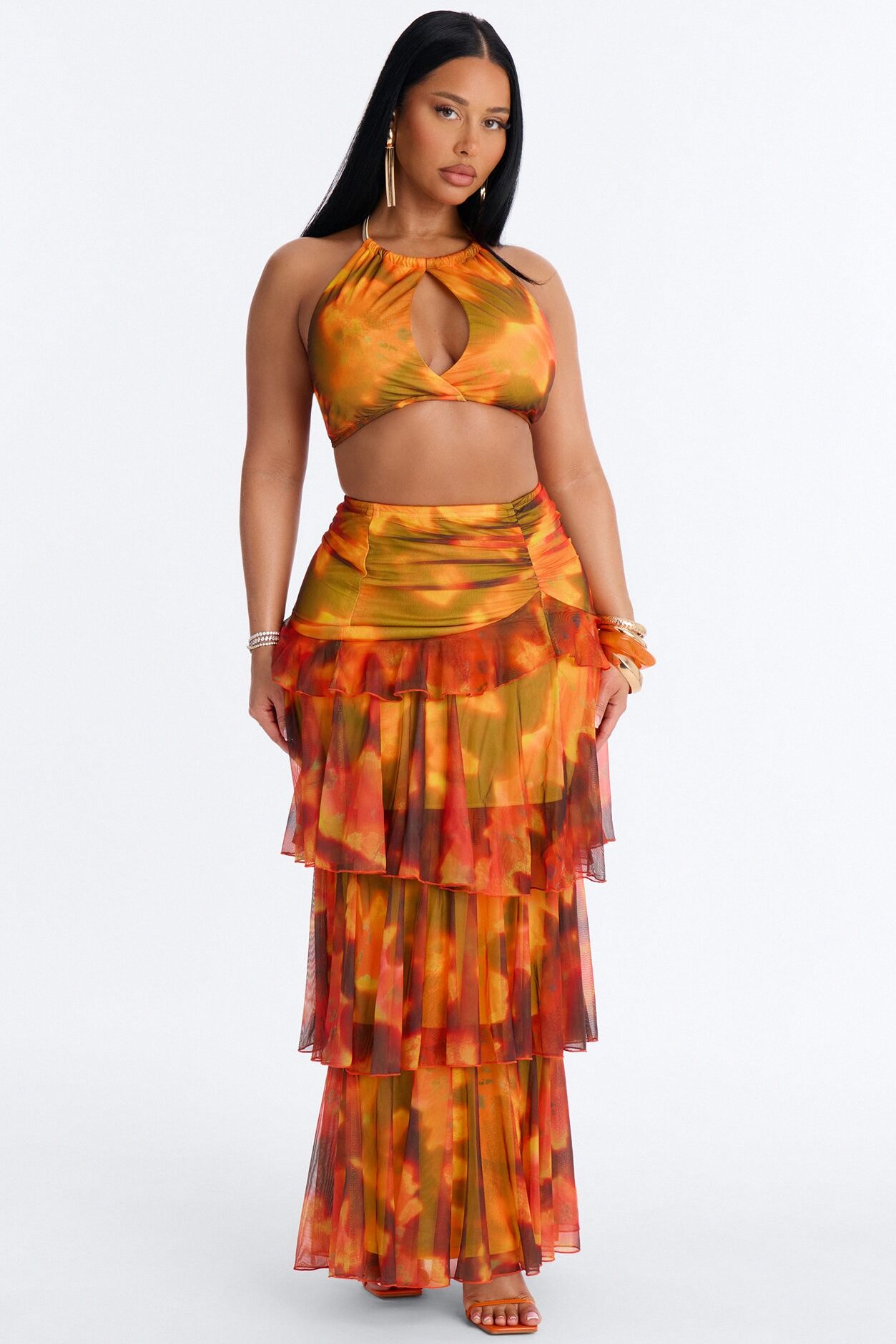 Paradise Life Mesh Skirt Set - Orange/combo
