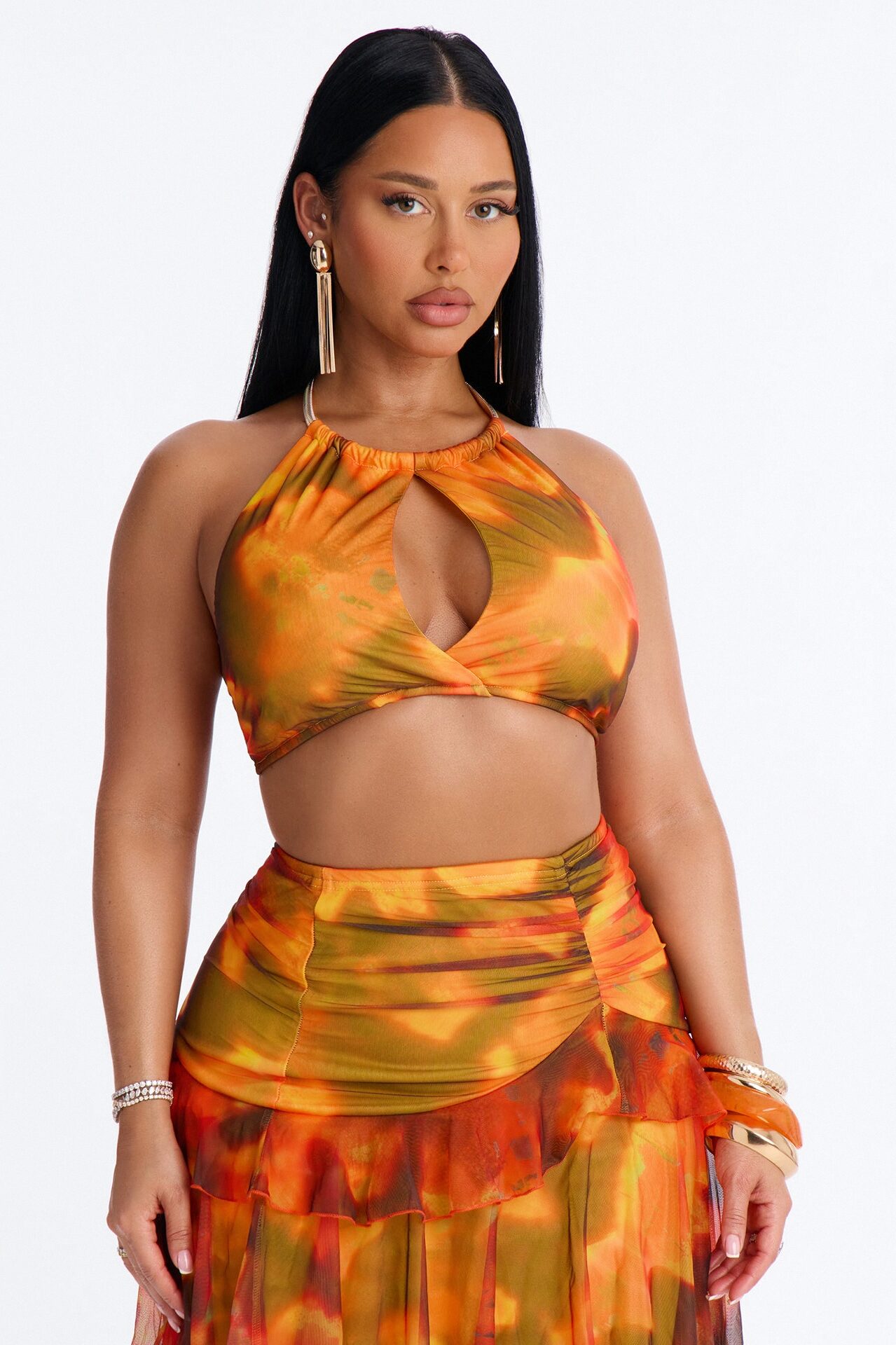 Paradise Life Mesh Skirt Set - Orange/combo