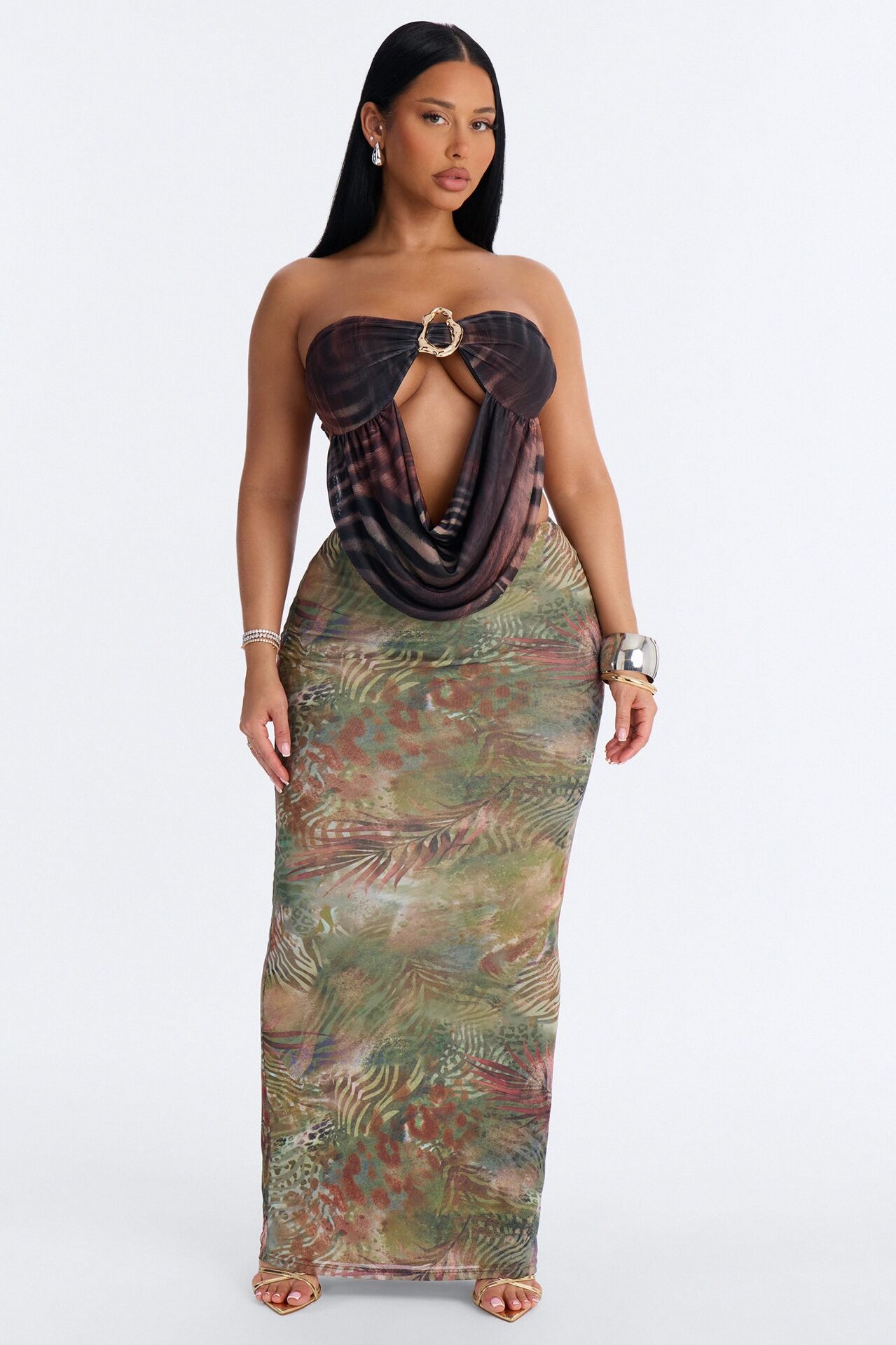 Tropical Bloom Mesh Maxi Skirt - Green/combo