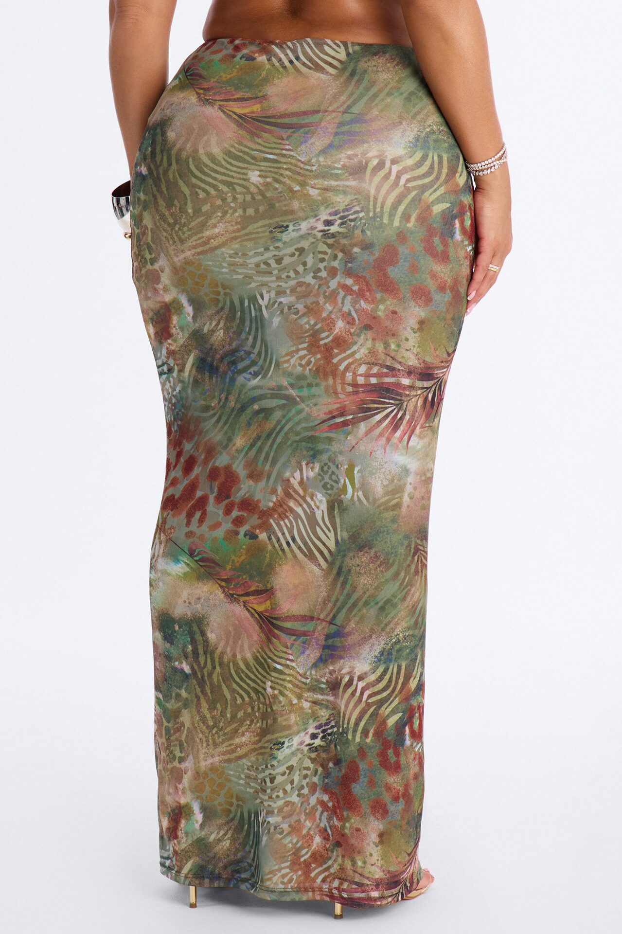Tropical Bloom Mesh Maxi Skirt - Green/combo