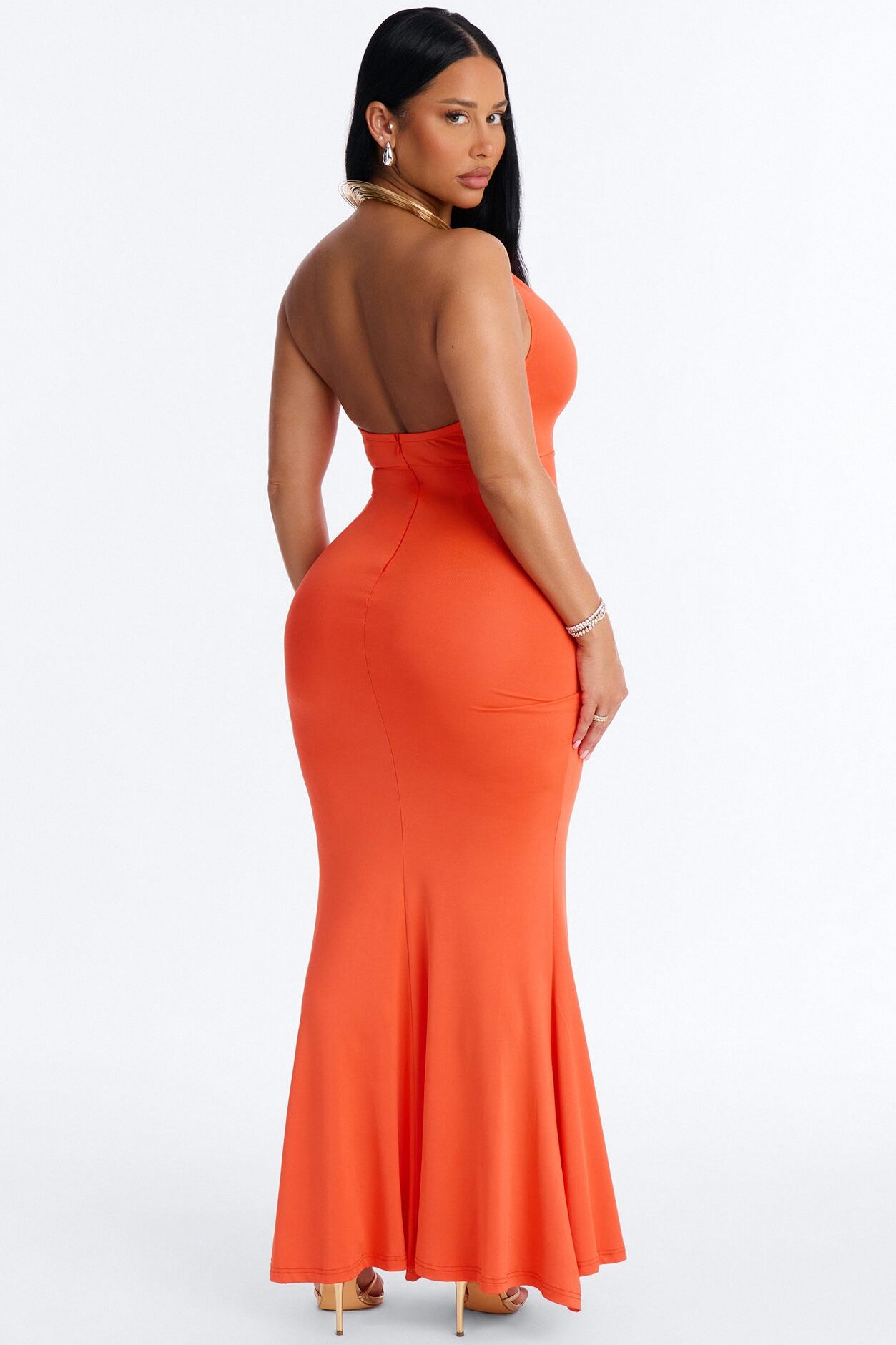 Cancun Vibing Deep V Maxi Dress - Orange