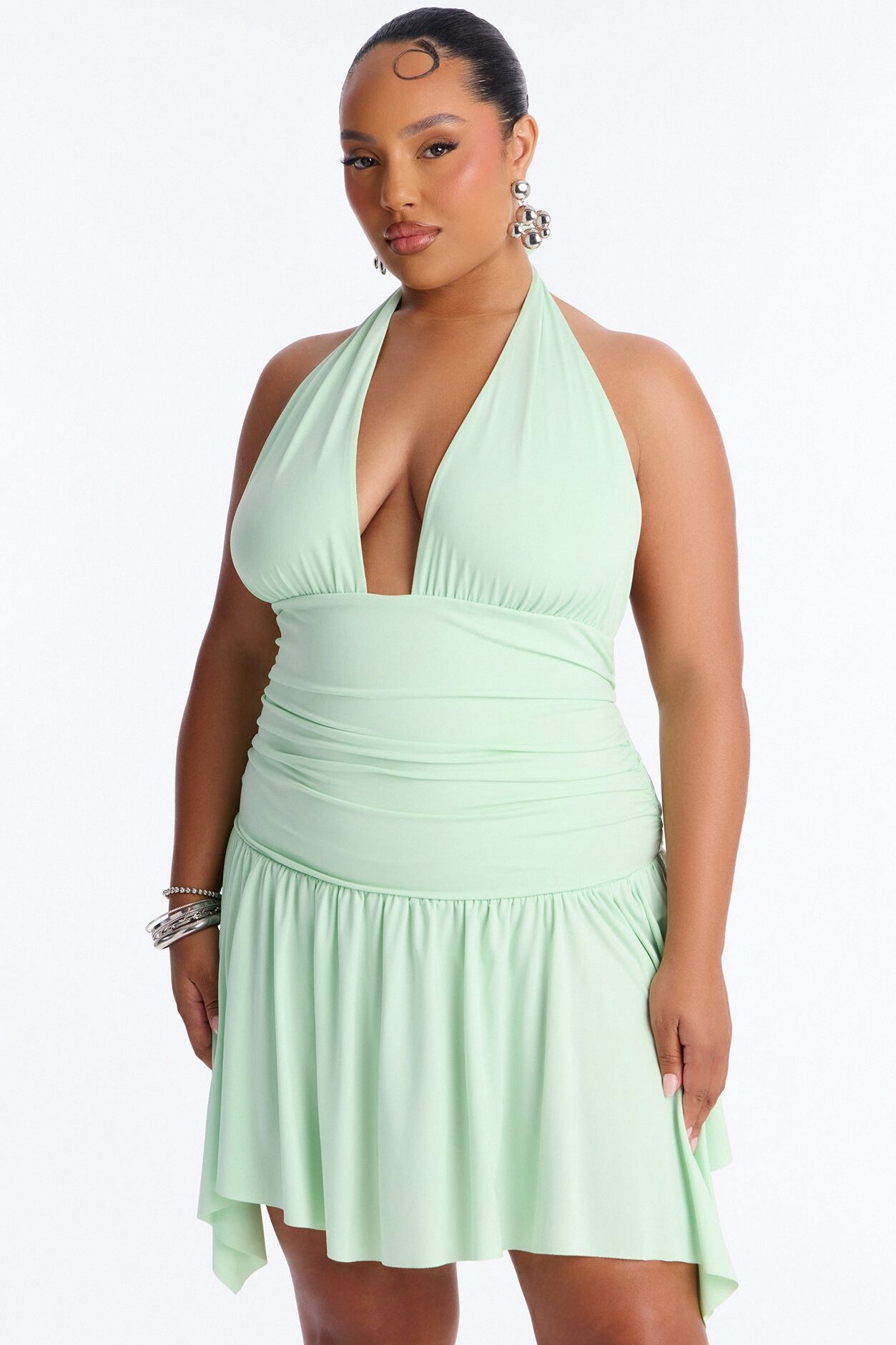 Elena Halter Ruched Mini Dress - Sage