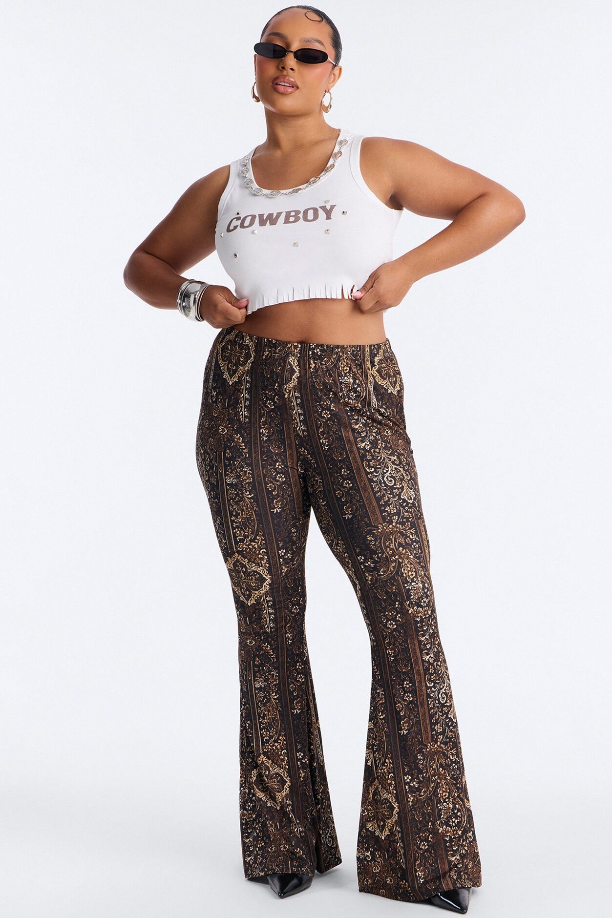 Boho Dreams Abstract Paisley Flare Pant - Brown/combo