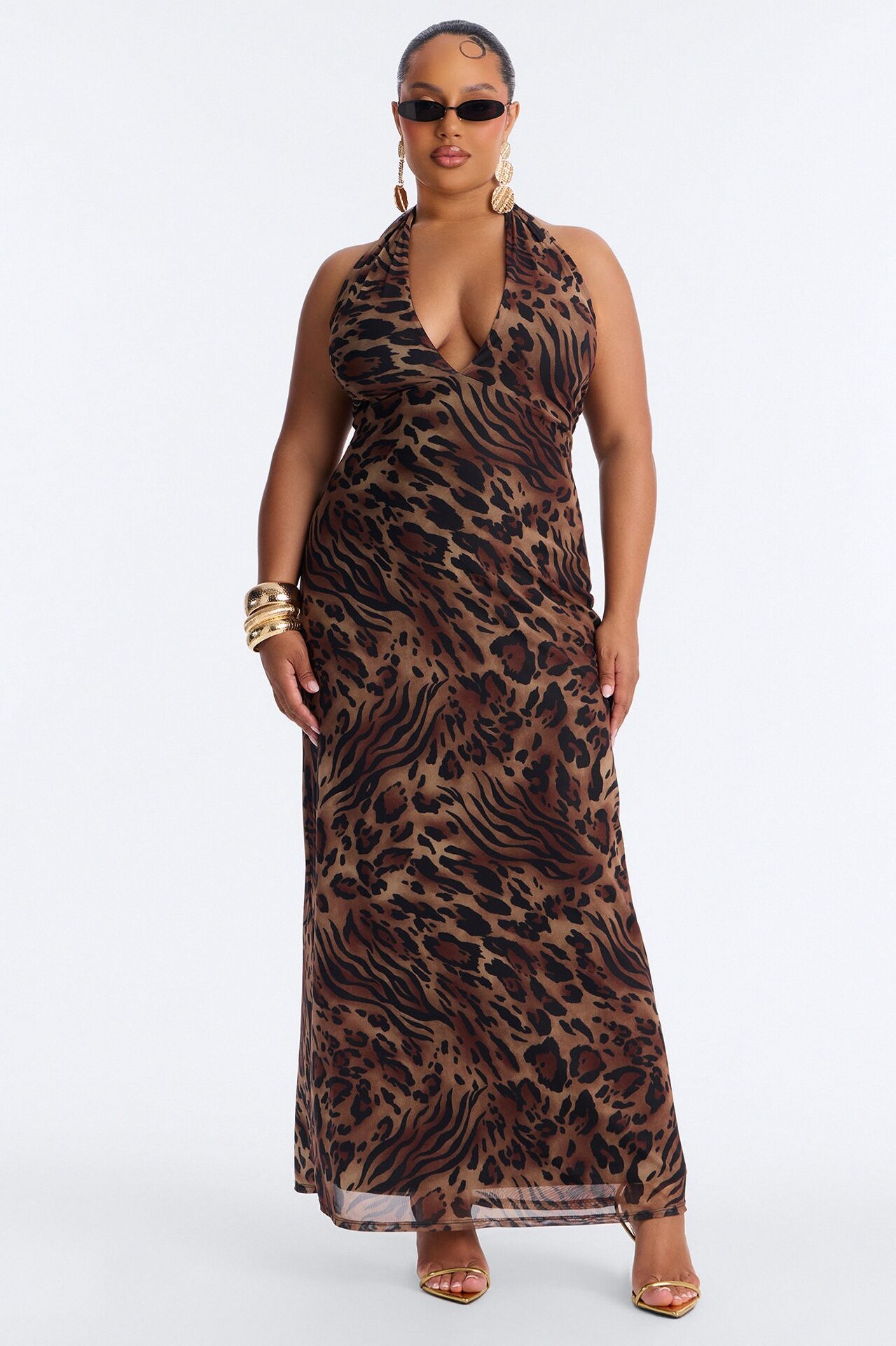 Ivanna Animal Print Mesh Maxi Dress - Brown/combo