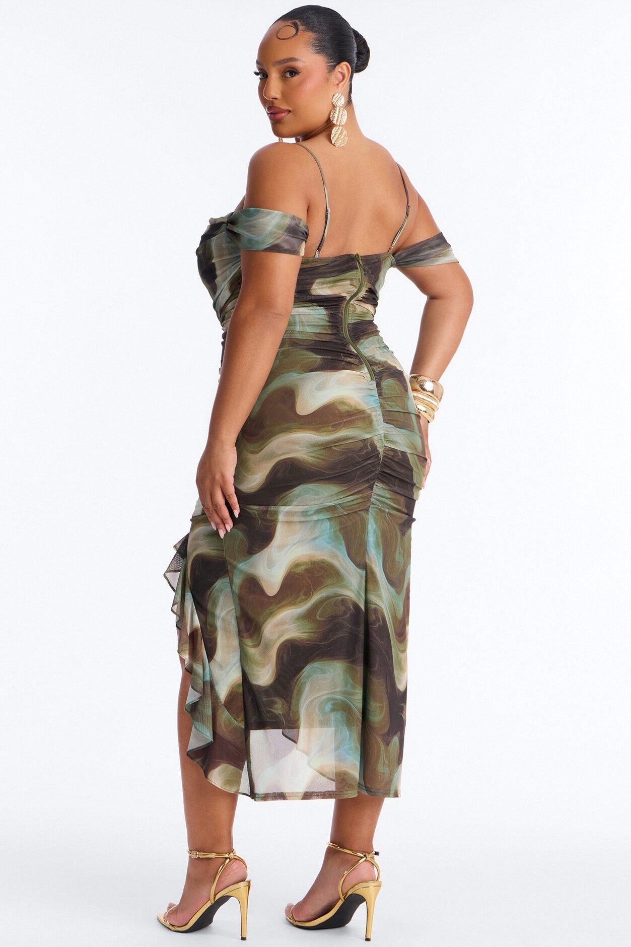 Harley Tie Dye Mesh Midi Dress - Green/combo