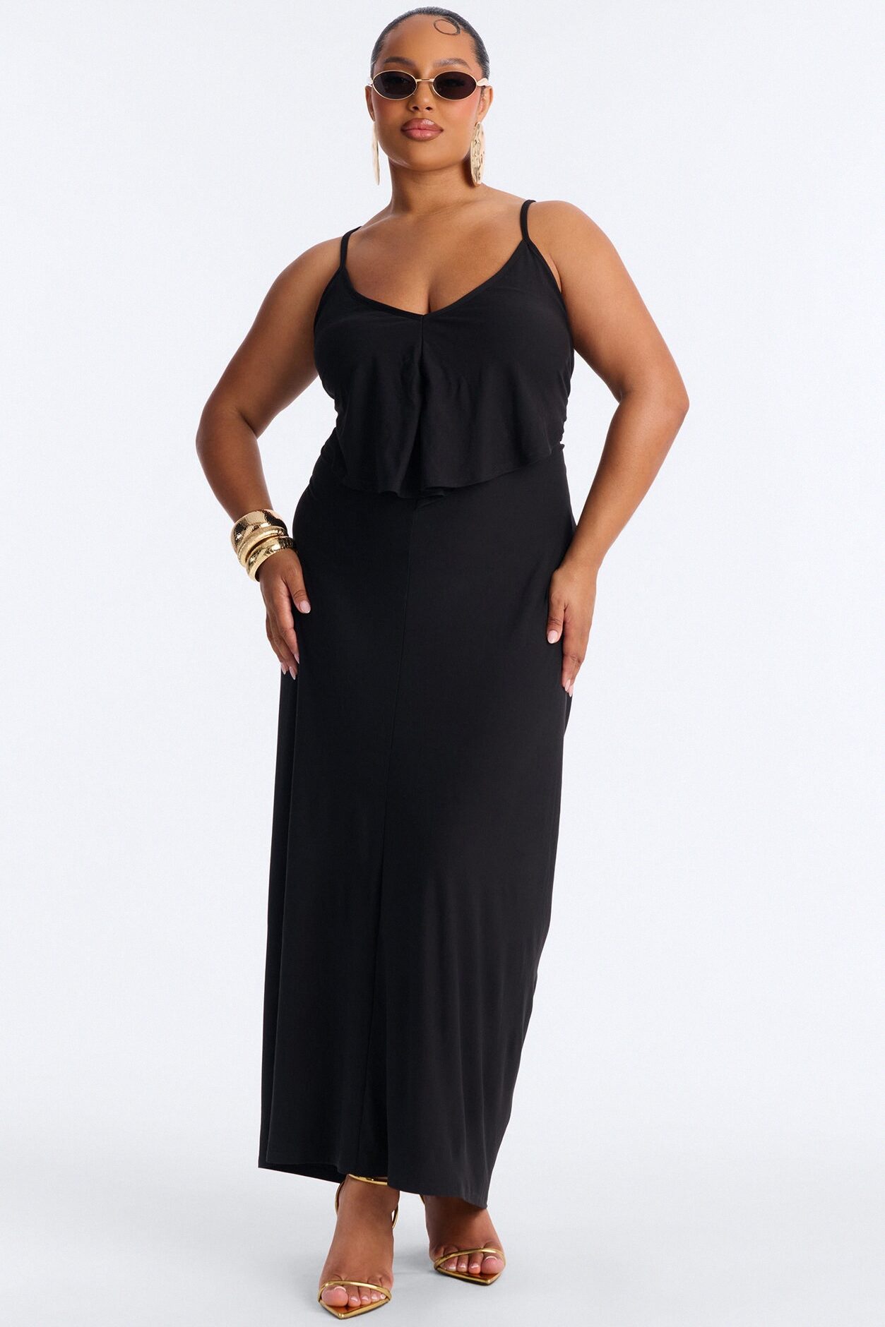 Selena Backless Drape Maxi Dress - Black