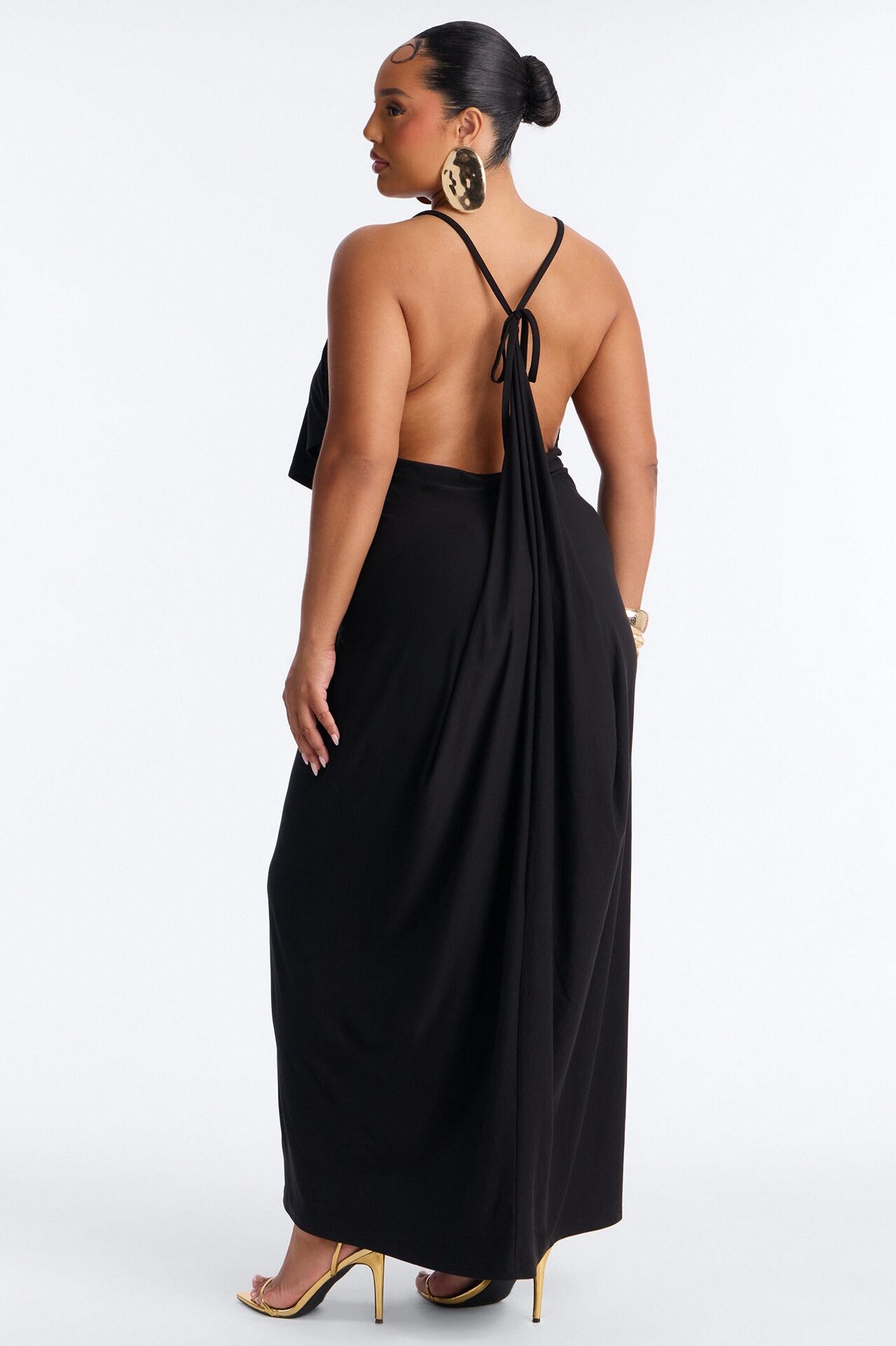 Selena Backless Drape Maxi Dress - Black