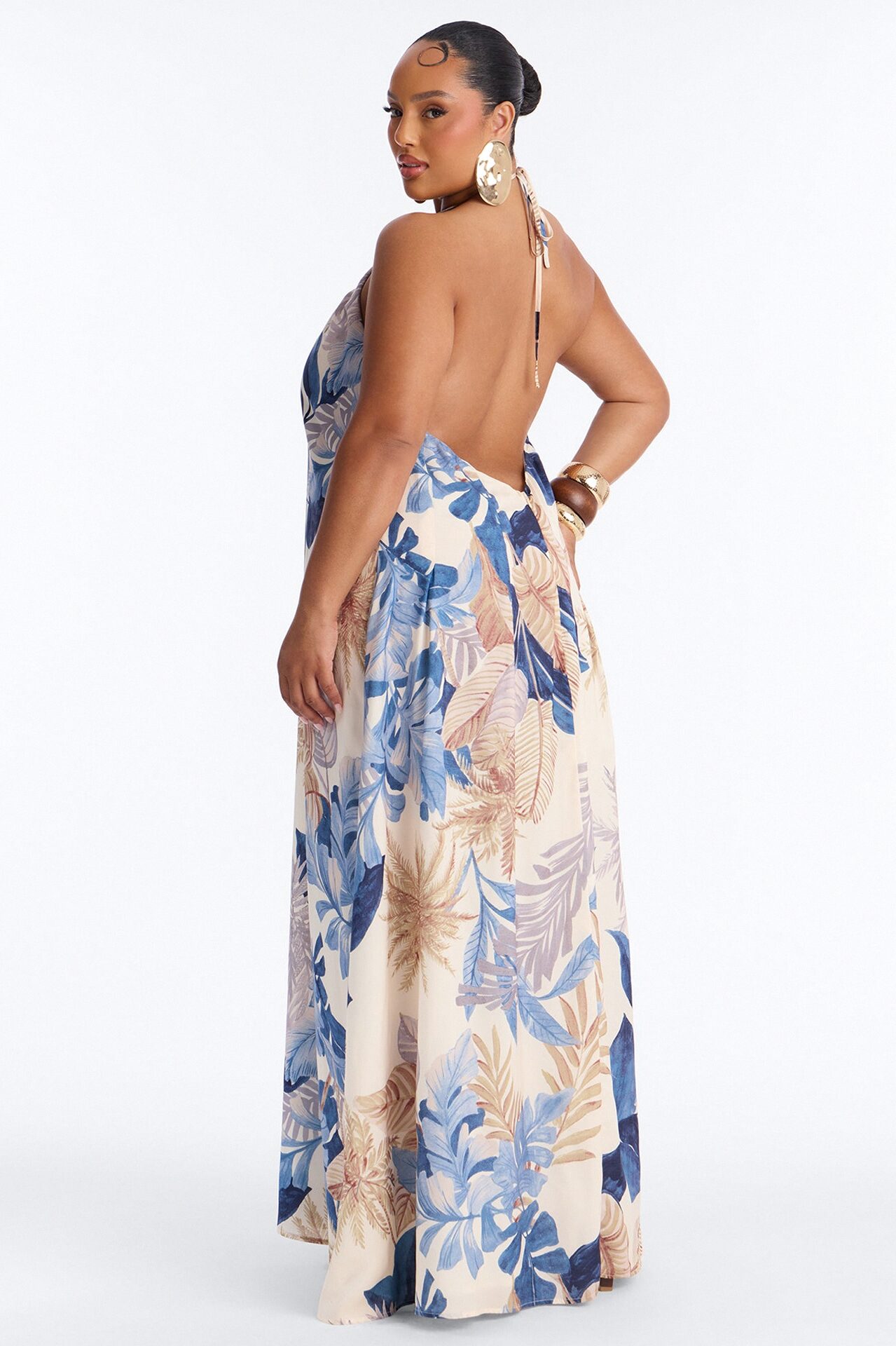 Maui Tropical Keyhole Maxi Dress - Blue/combo