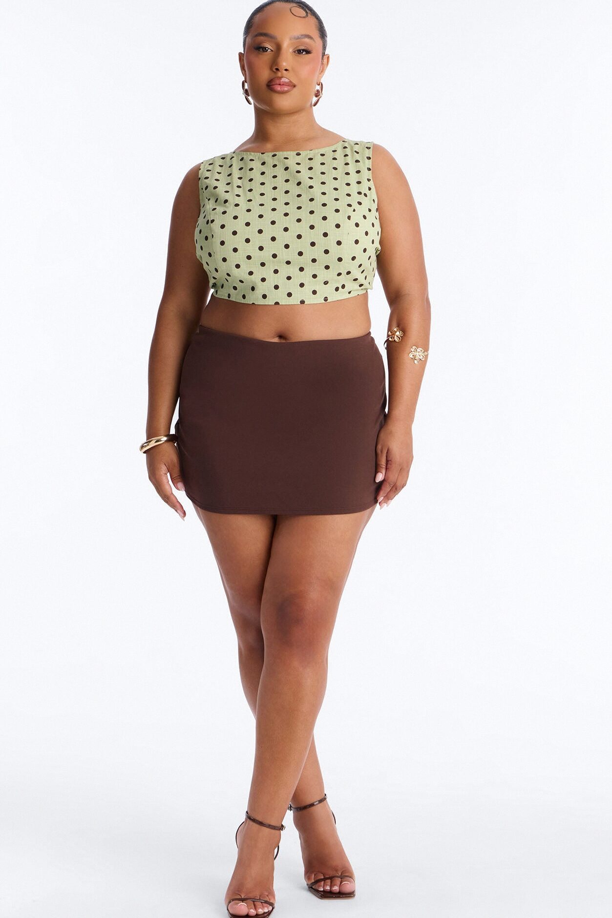 On The Cute Side Polka Dot Cropped Linen Top - Sage/combo