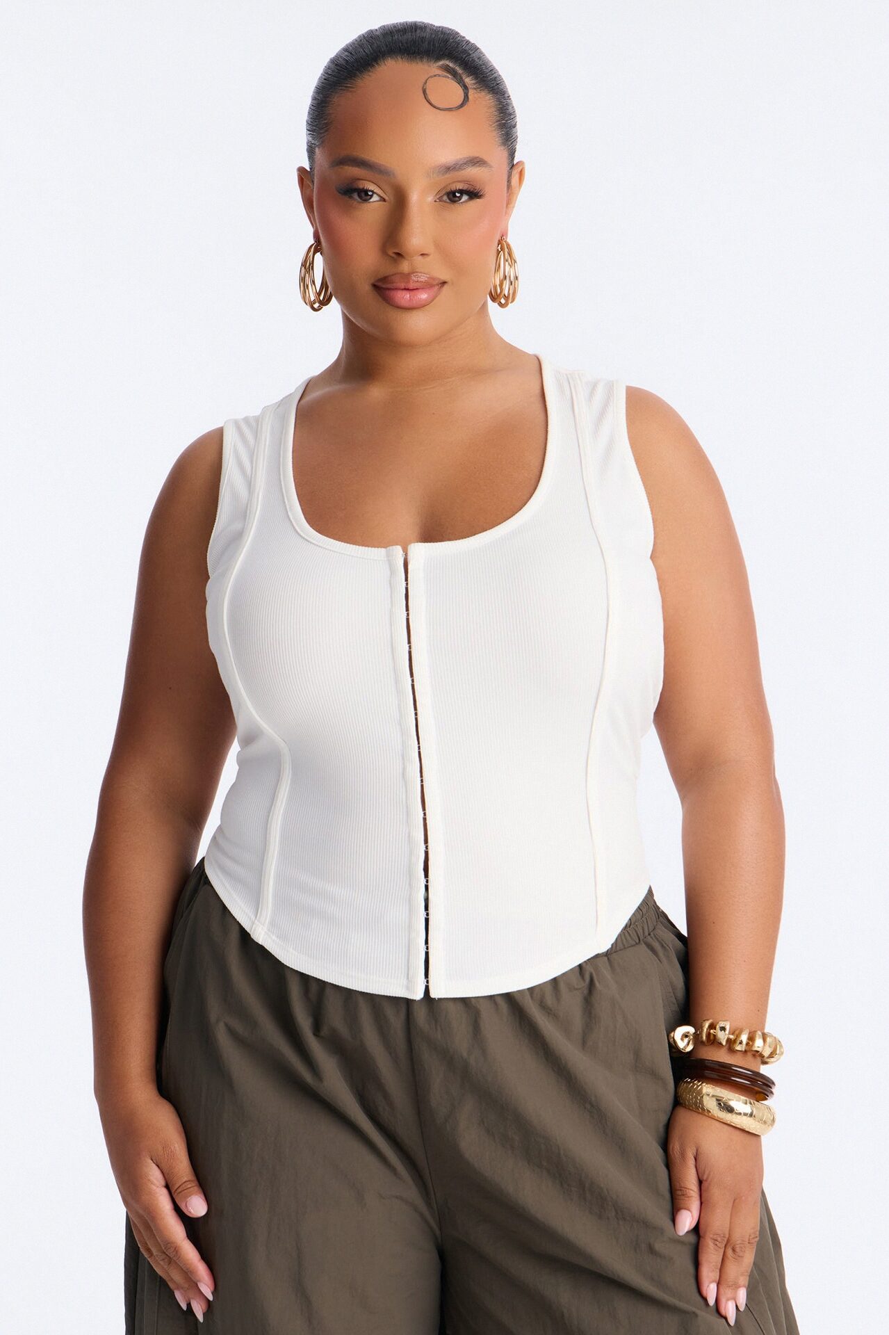Street Babe Hook And Eye Ribbed Tank Top - White