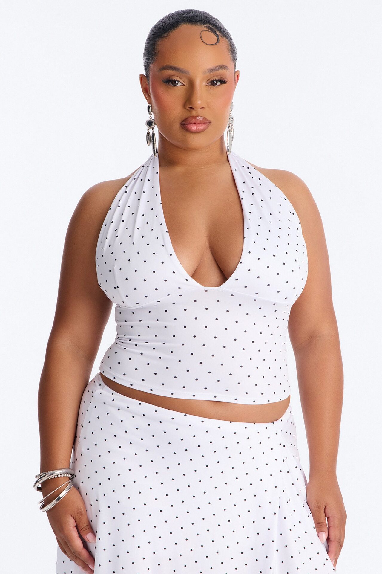 Dolly Halter Polka Dot Skirt Set - White/Black