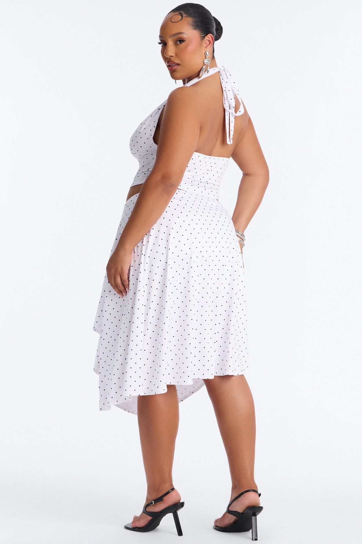 Dolly Halter Polka Dot Skirt Set - White/Black