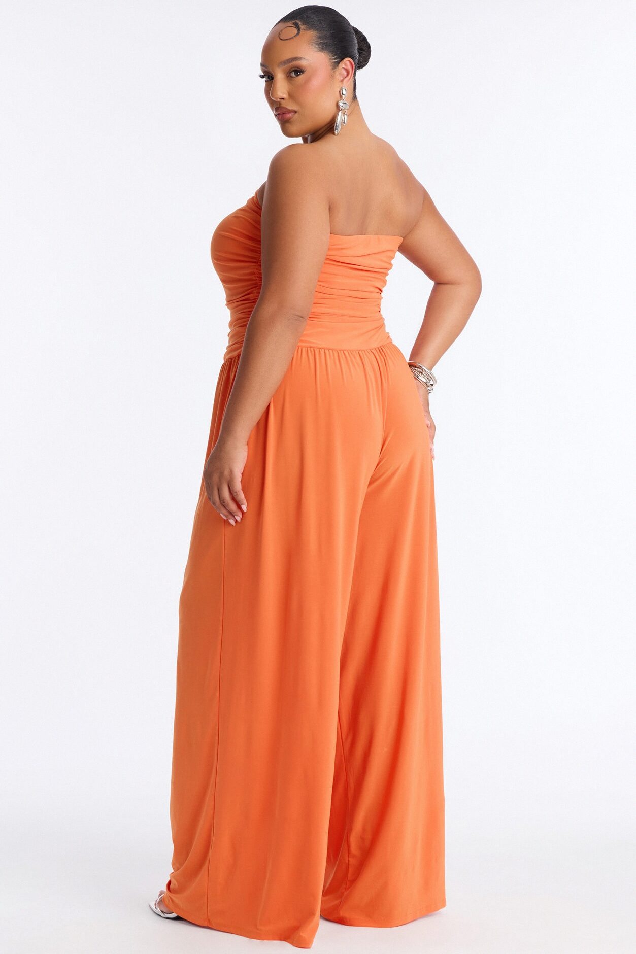 Cierra Ruched Strapless Jumpsuit - Orange
