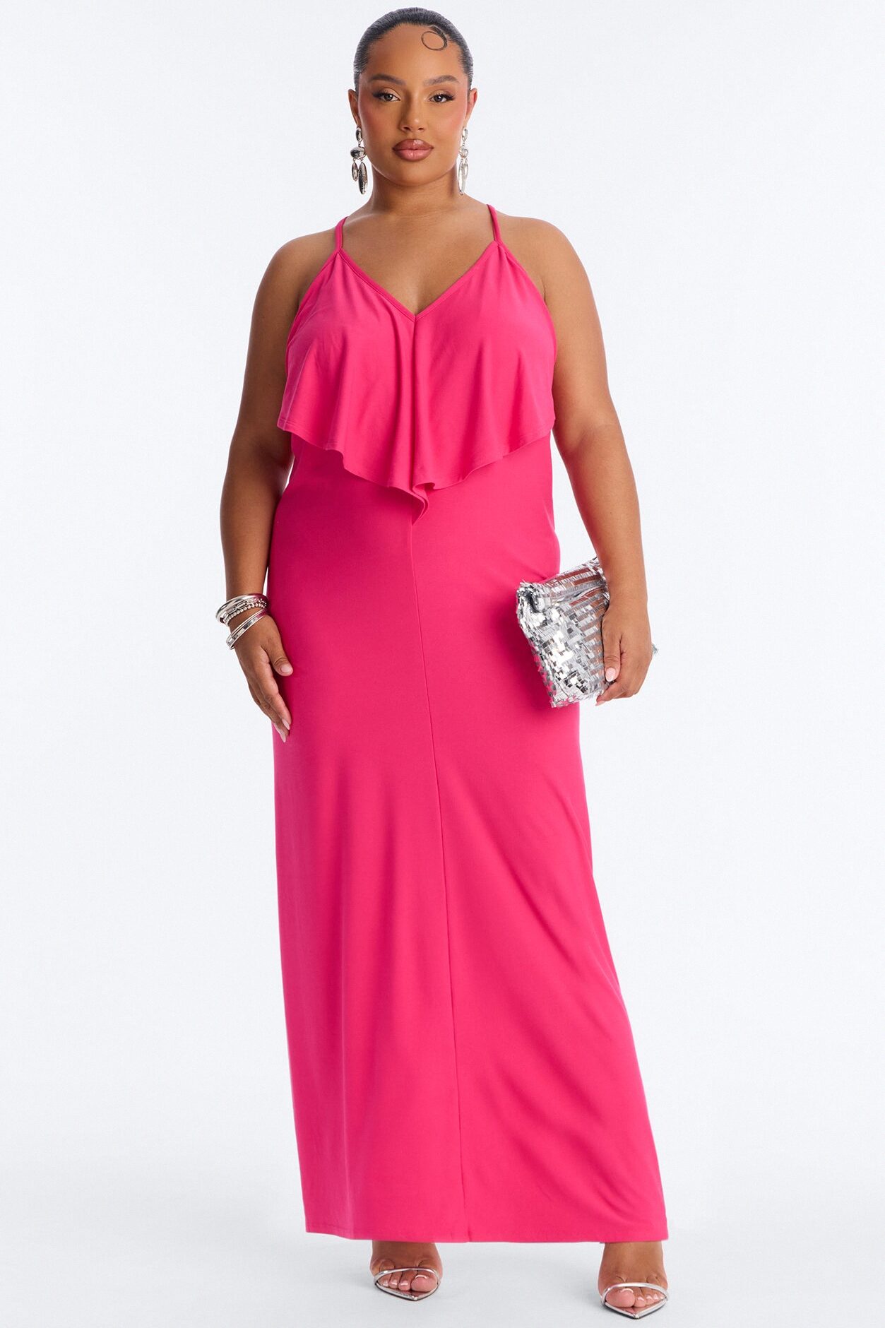 Selena Backless Drape Maxi Dress - Hot Pink