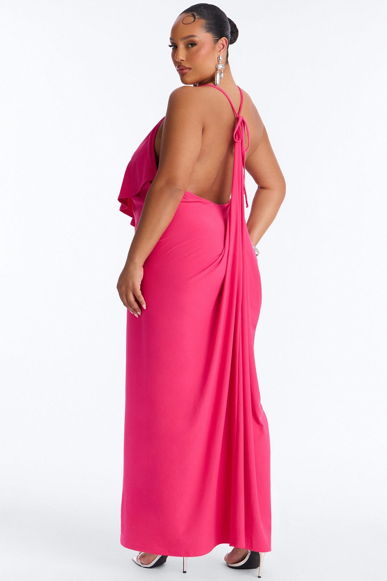 Selena Backless Drape Maxi Dress - Hot Pink
