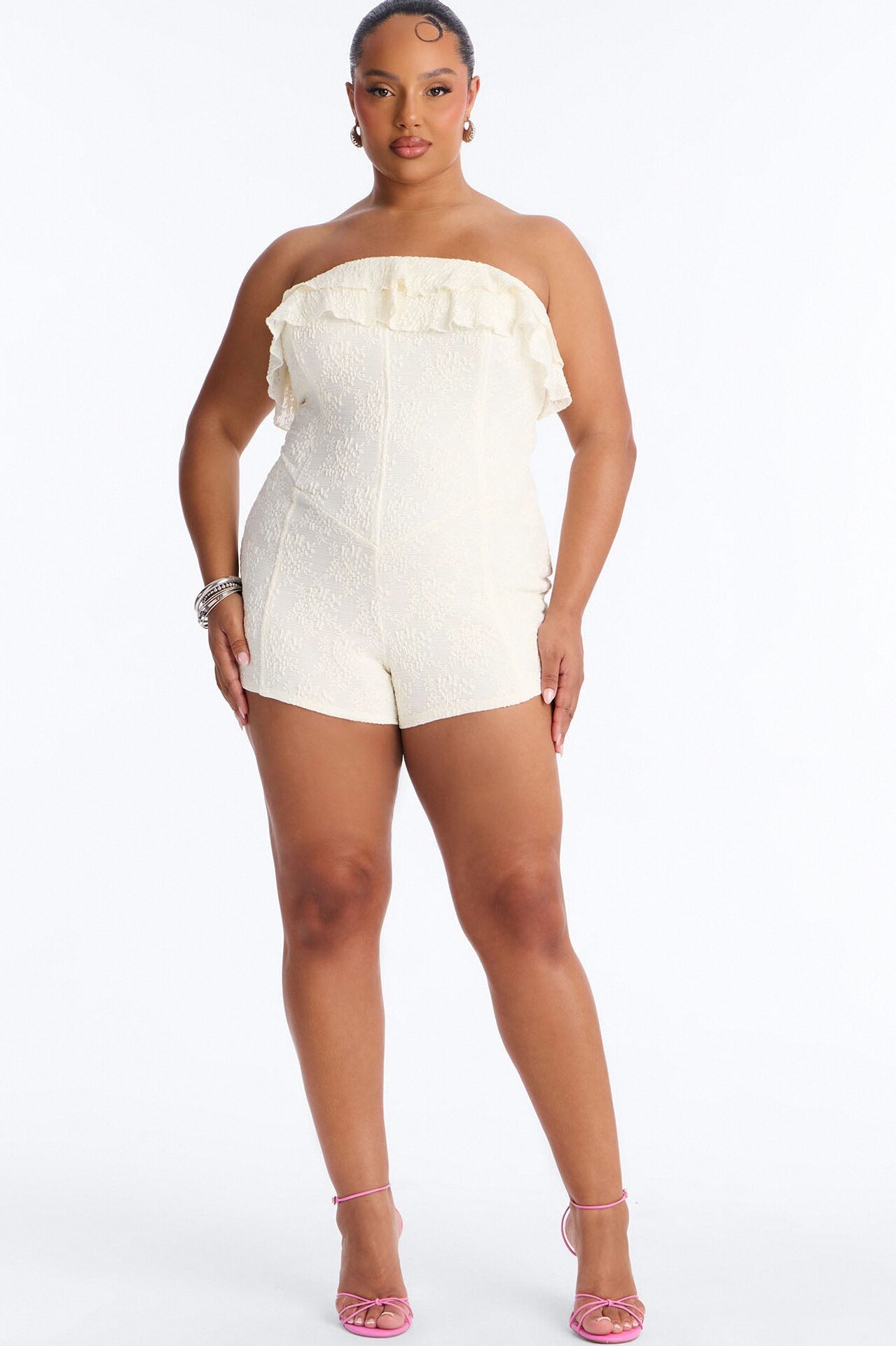 Leia Textured Lace Micro Romper - Ivory