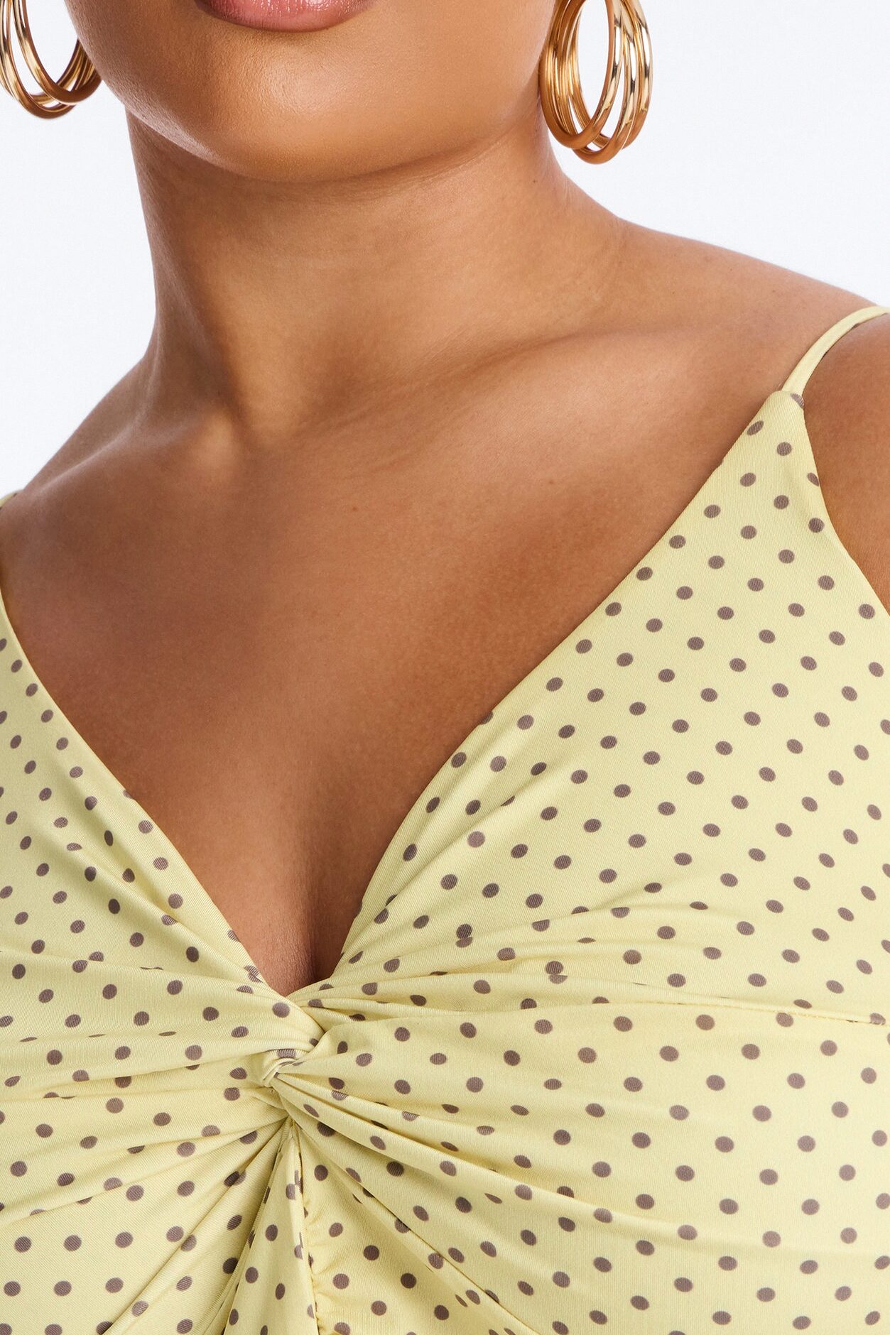 Sunny Polka Dot Ruffle Twist Tank Top - Yellow/combo