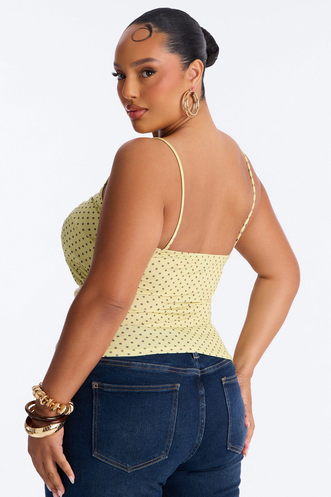 Sunny Polka Dot Ruffle Twist Tank Top - Yellow/combo