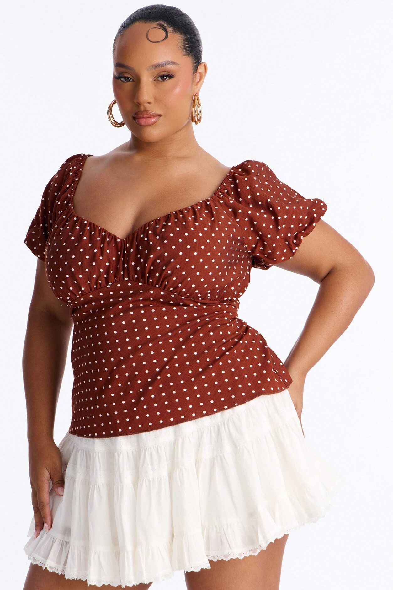 Clancy Polka Dot Babydoll Top - Brown Combo