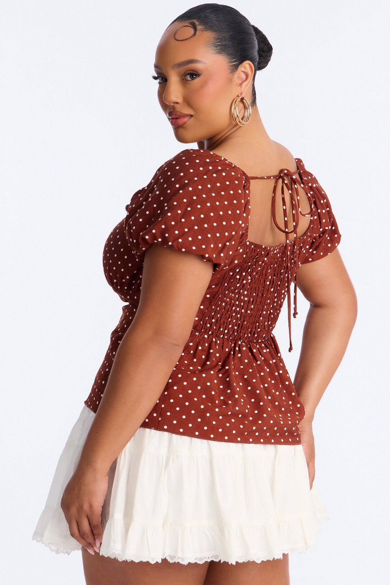 Clancy Polka Dot Babydoll Top - Brown Combo