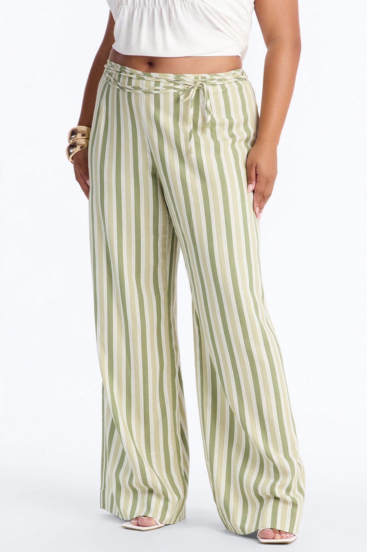 Lurice Low Rise Striped Linen Wide Leg Pant - Sage/combo