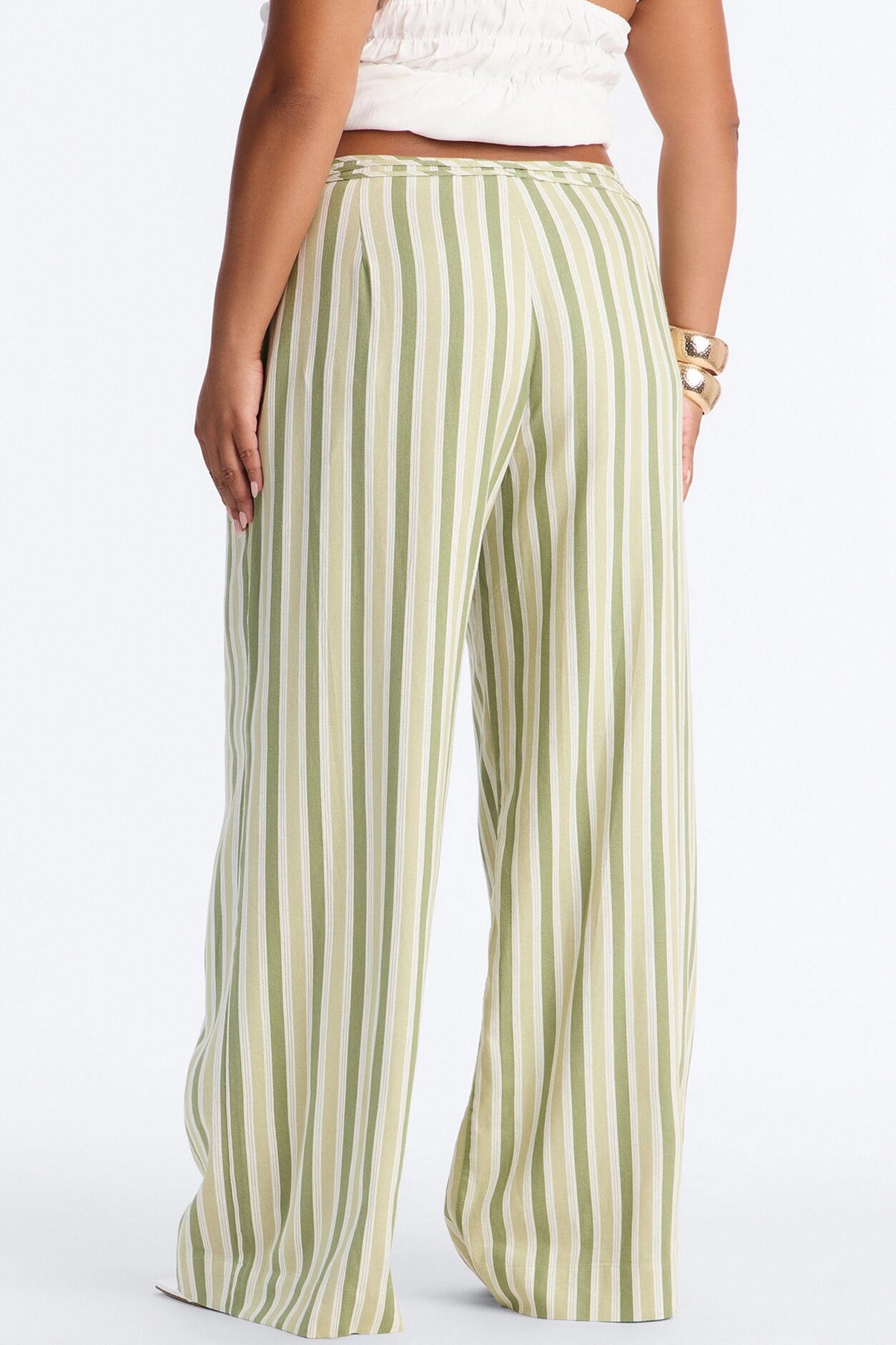 Lurice Low Rise Striped Linen Wide Leg Pant - Sage/combo
